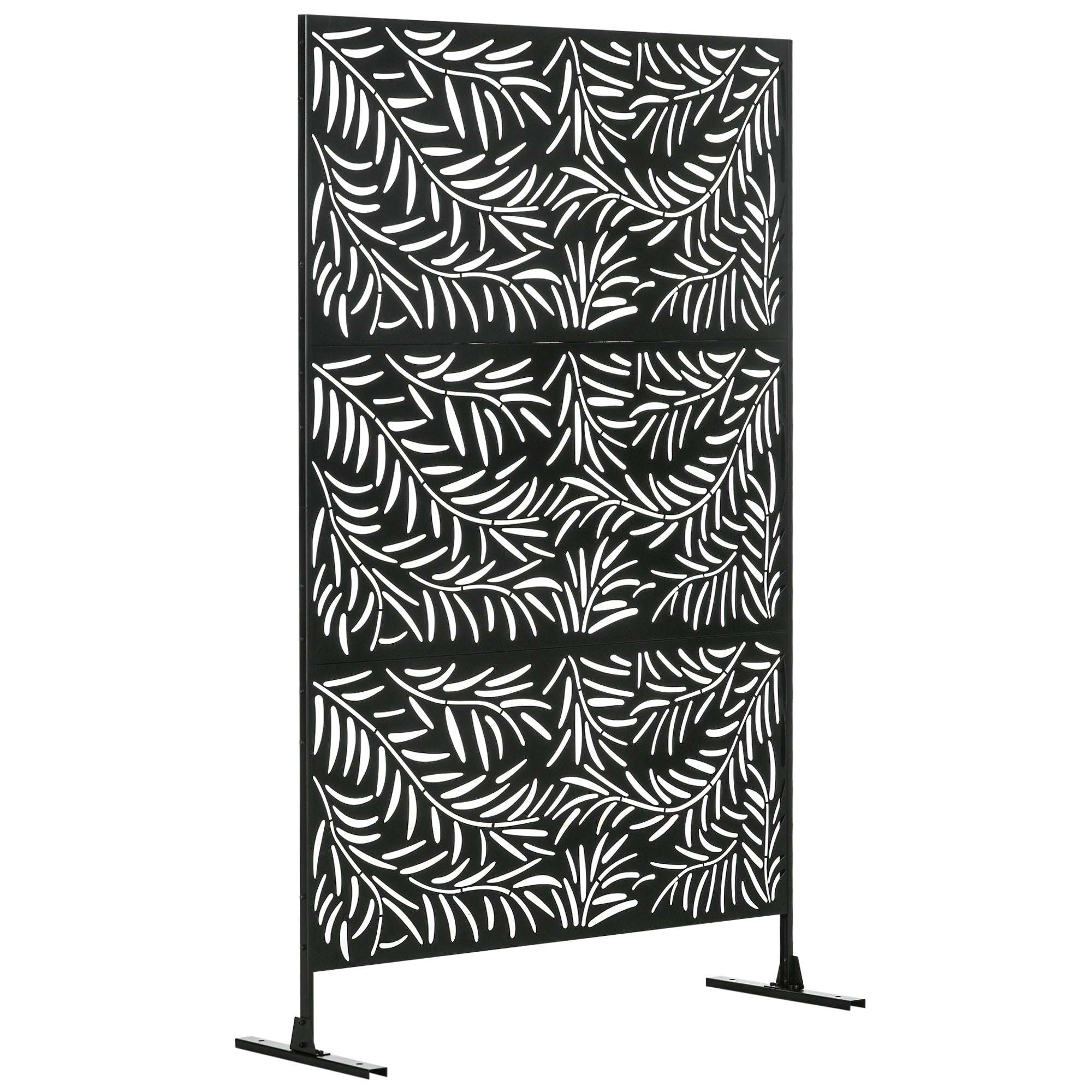 6.5FT Metal Outdoor Privacy Screen with Stand Willow Branch Design - Black