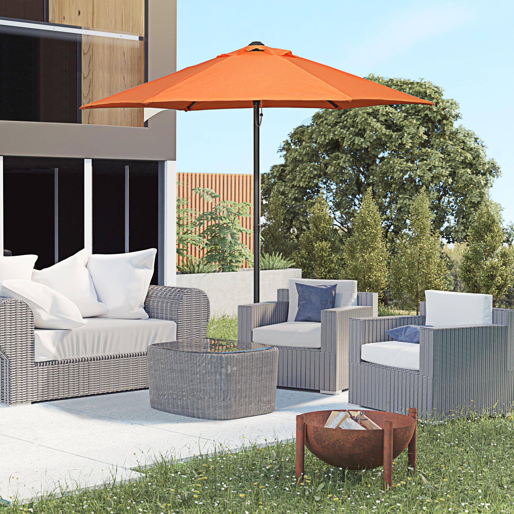 2m Patio Parasol Umbrella with 6 Sturdy Ribs for Garden, Balcony, Bench - Orange