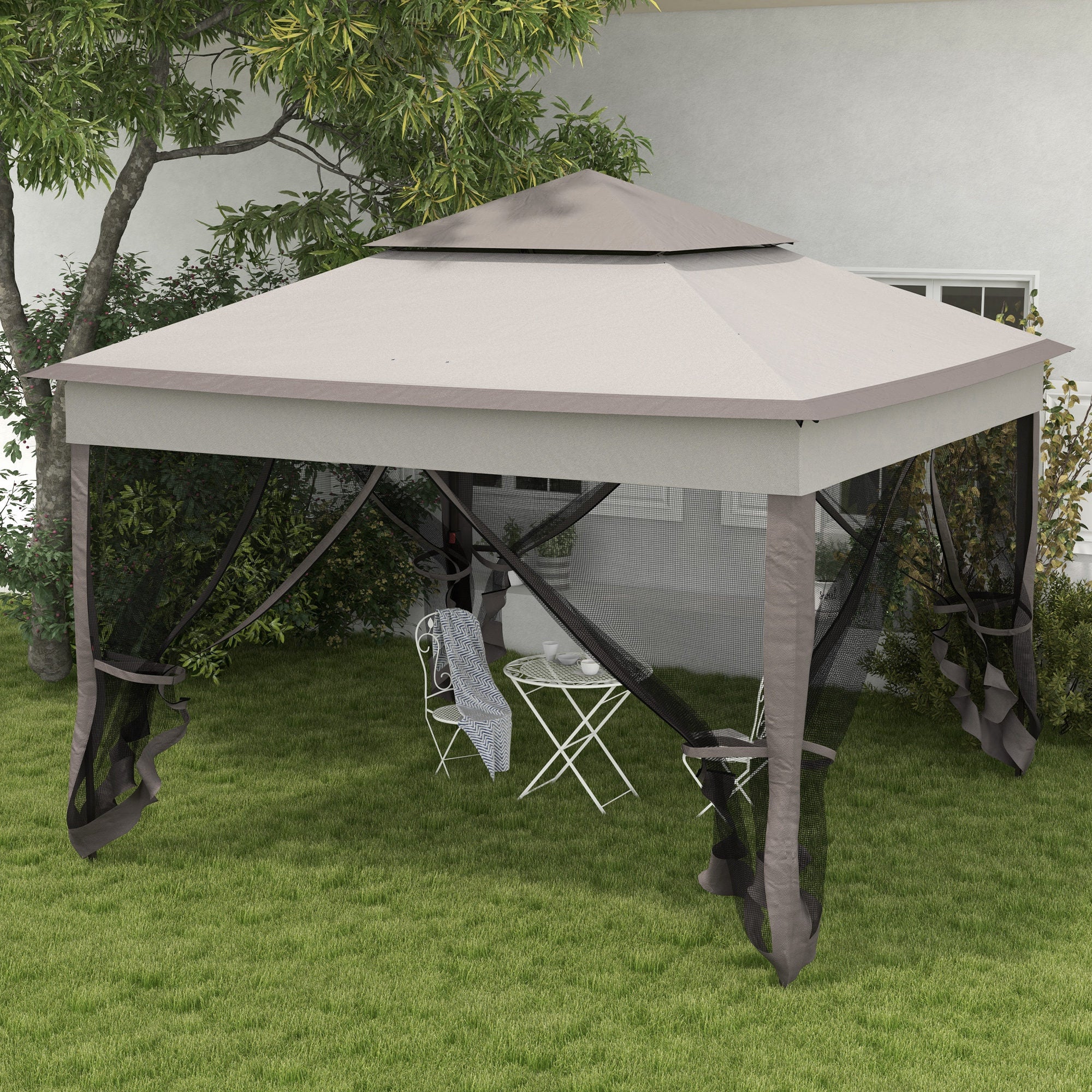 3 x 3 Metre Pop Up Gazebo with Double Roof and Netting - Light Grey