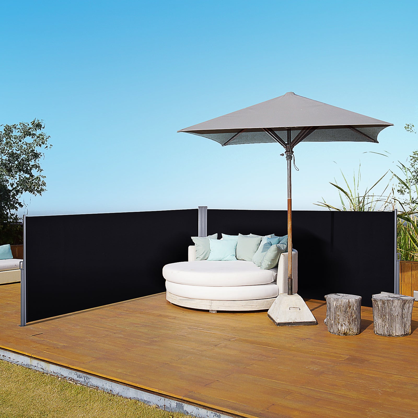 Durable Double-Sided Retractable Awning with 280gsm PU Coating - Black