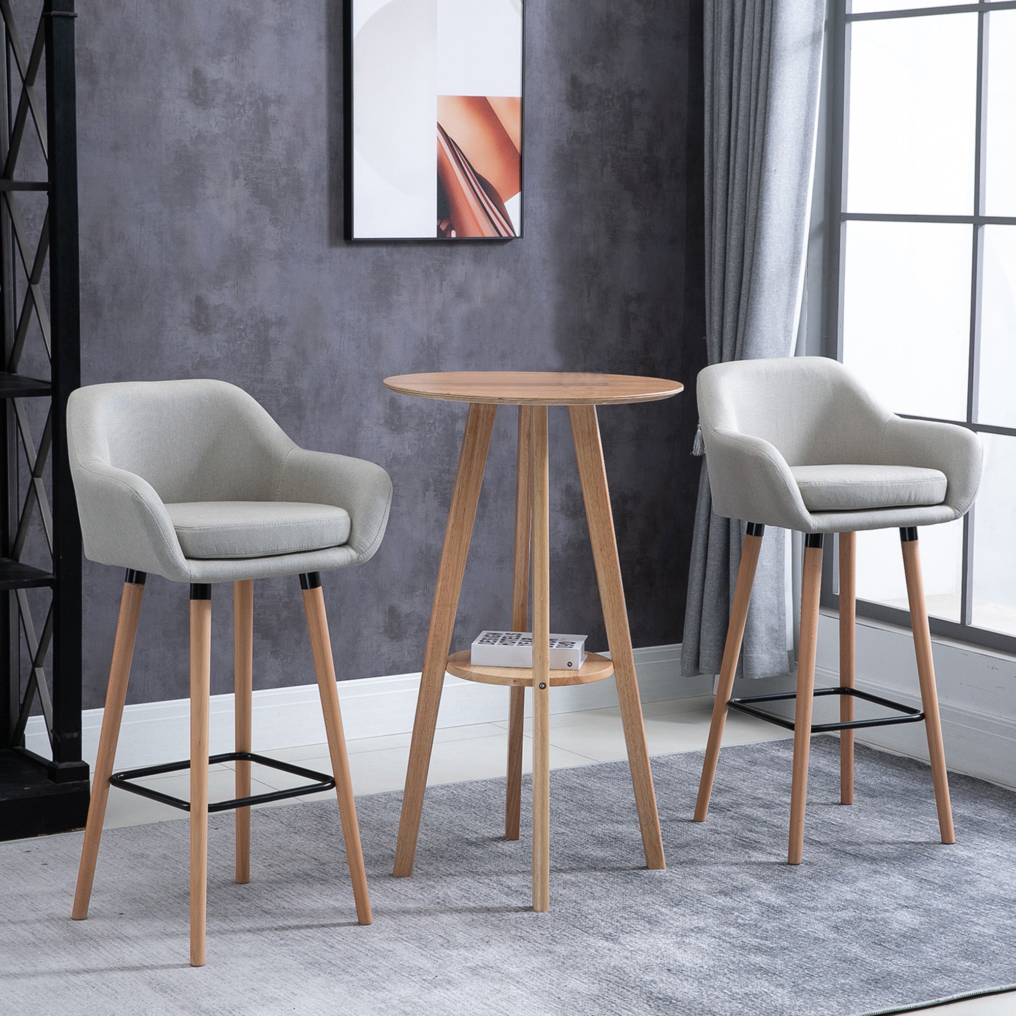 Set of 2 Modern Upholstered Bar Stools with Armrests - Beige