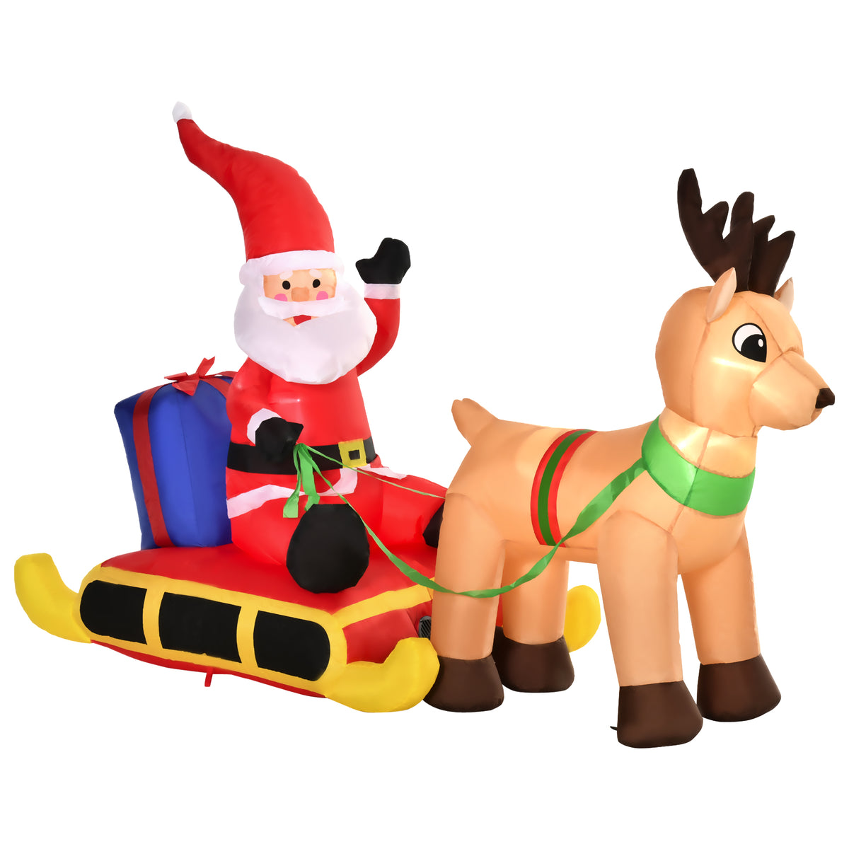 Inflatable Santa on Sled with Reindeer 122 cm Polyester - Multicolour