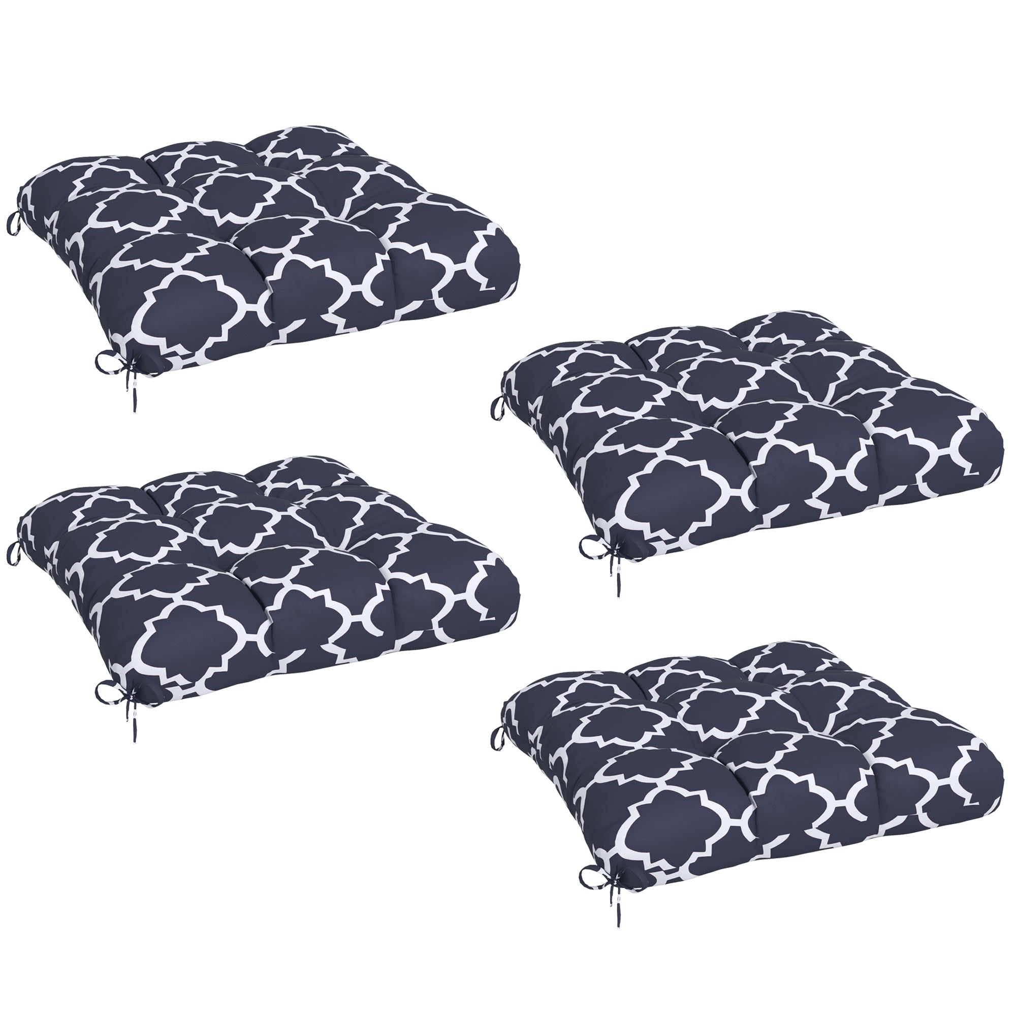Set of 4 Outdoor Patio Chair Seat Cushions with Ties - Blue