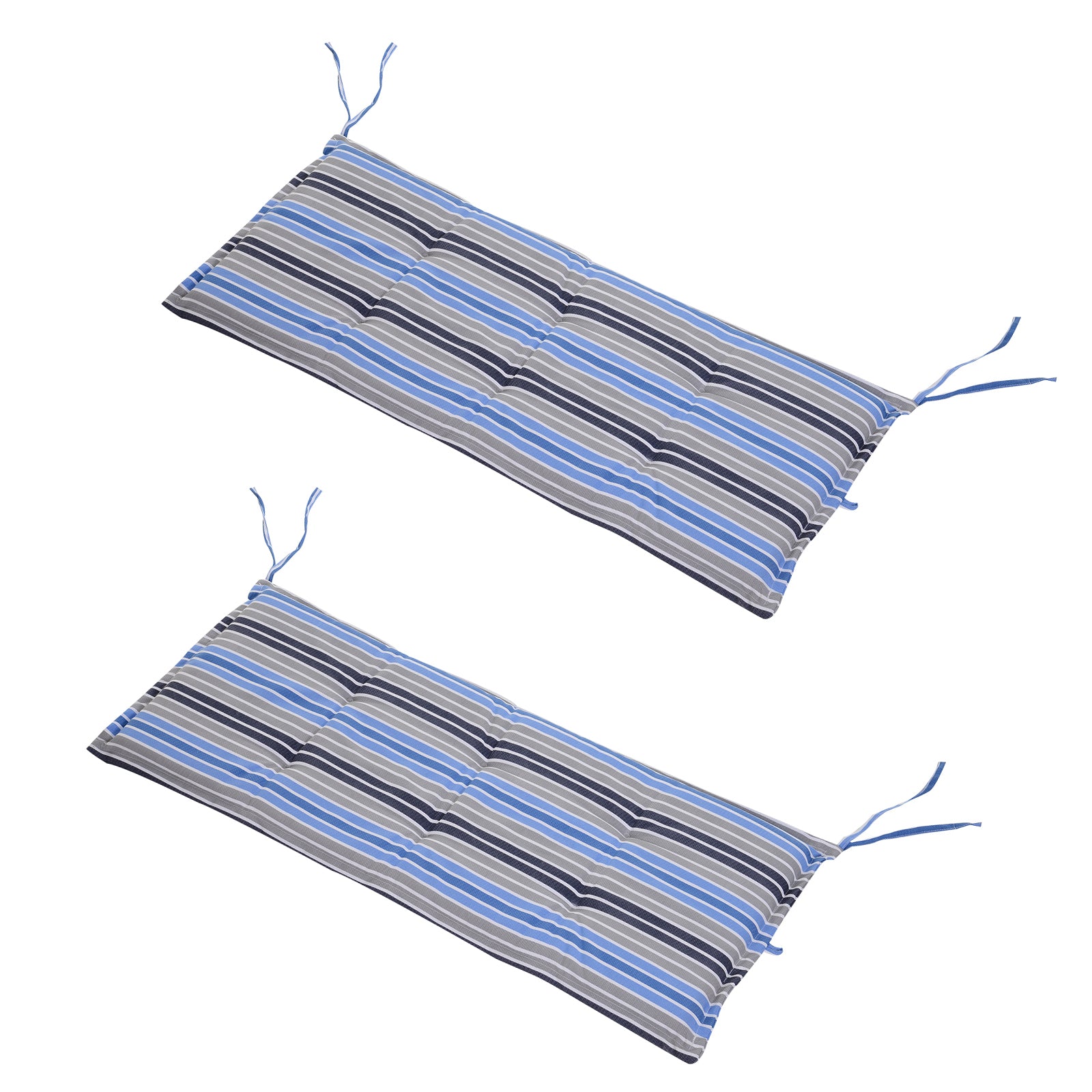 Set of 2 Outdoor Bench Swing Cushions - Durable Polyester Blue Stripes