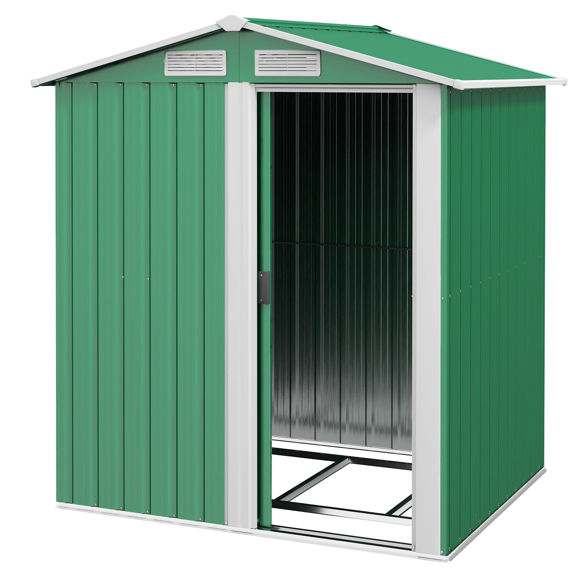 Metal Garden Tool Storage Shed with Sliding Door and Floor Foundation - Green