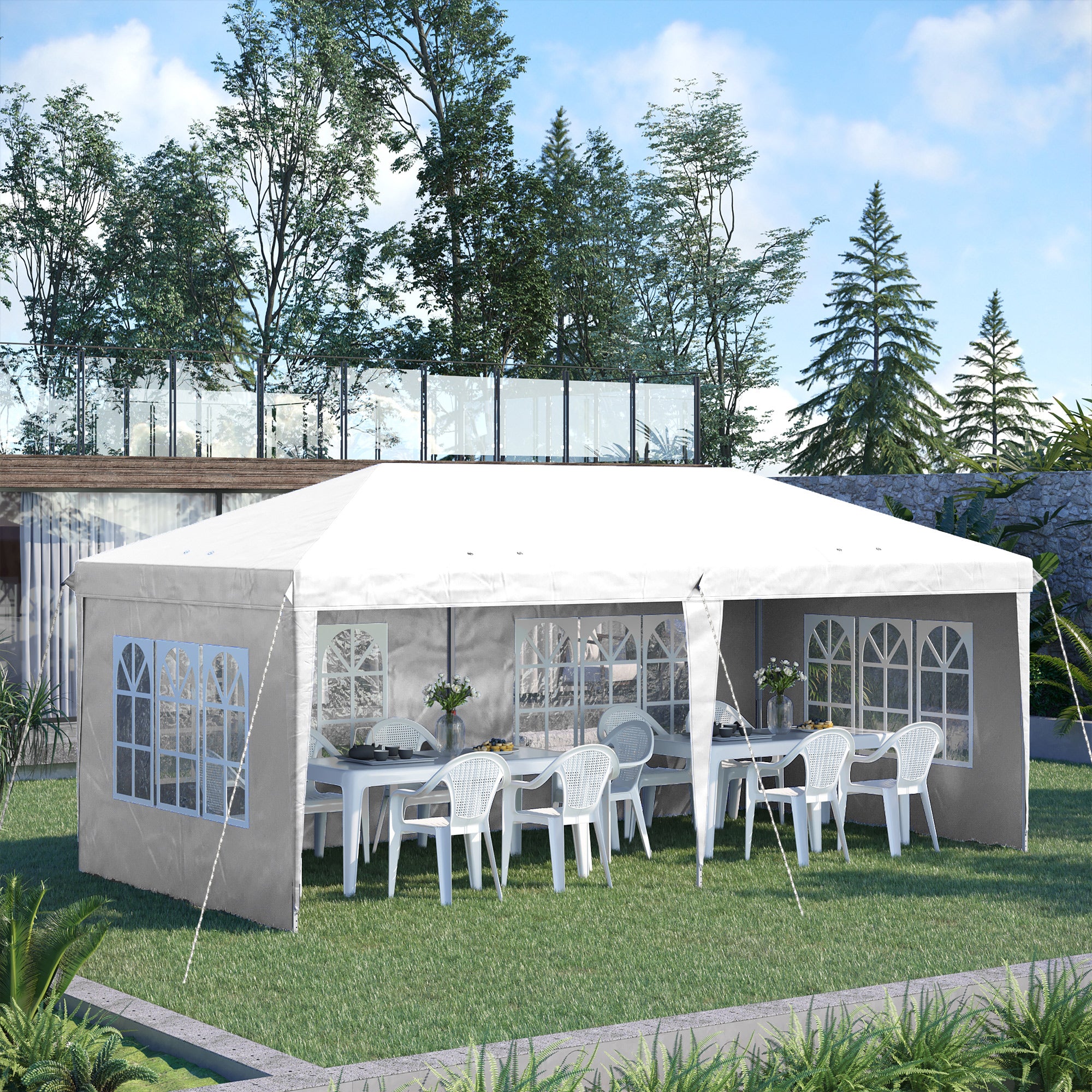 3 x 6m Pop Up Gazebo with Adjustable Height & Removable Walls - White