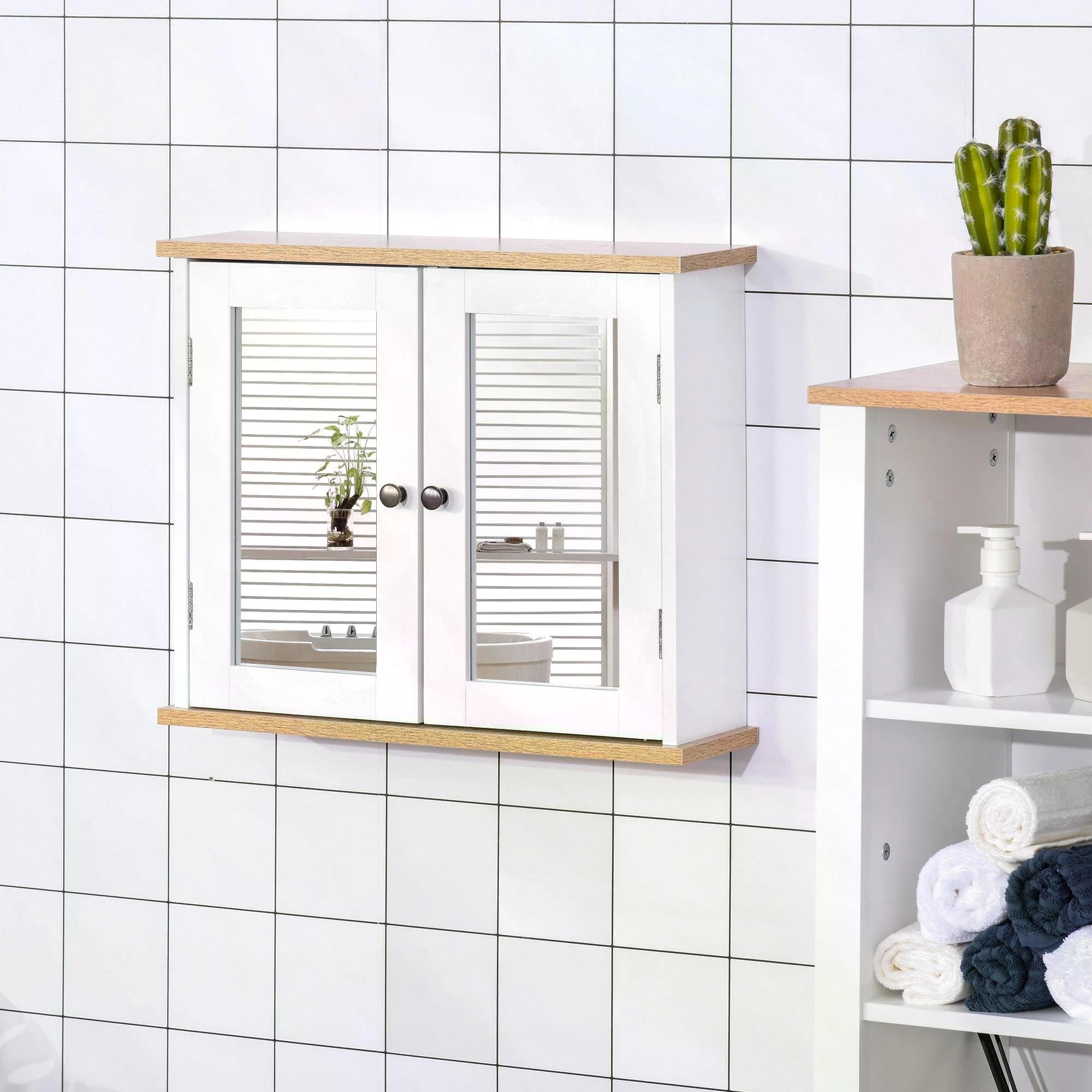 Wall Mounted Bathroom Mirror Cabinet with Adjustable Shelves - White