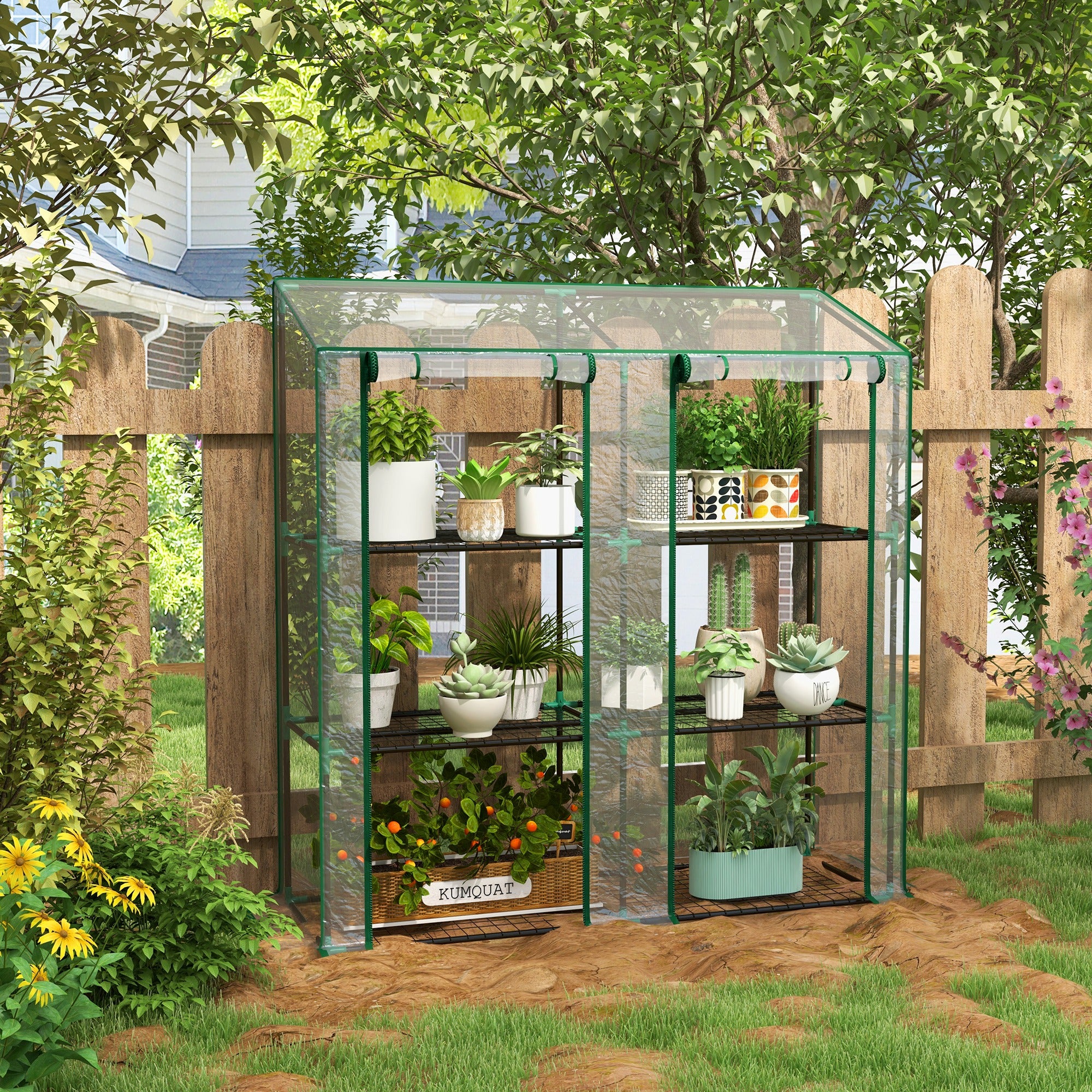 3 Tier Mini Greenhouse with Reinforced Cover and Wire Shelves - Clear