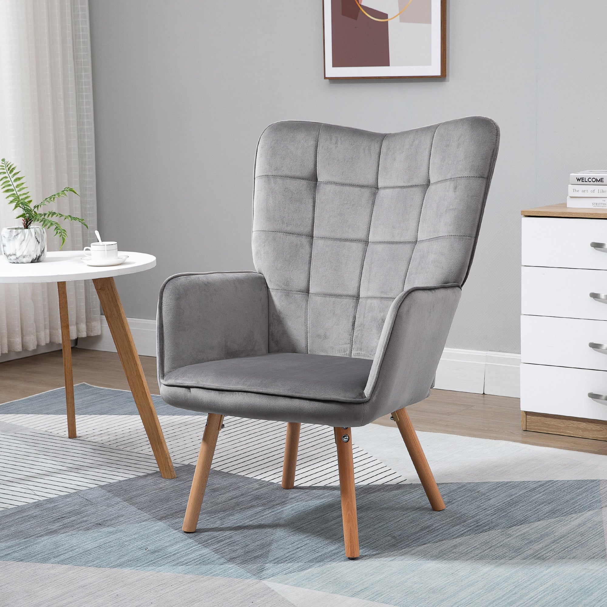 Modern Velvet-Touch Wingback Accent Chair with Comfortable Support - Grey