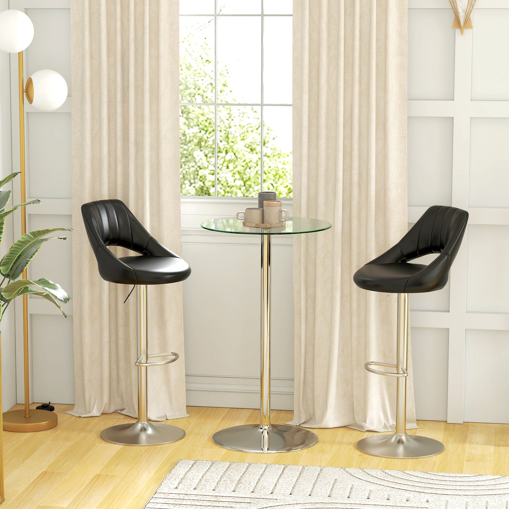 High Top Bistro Table for 2 - Tempered Glass and Steel Base - Clear