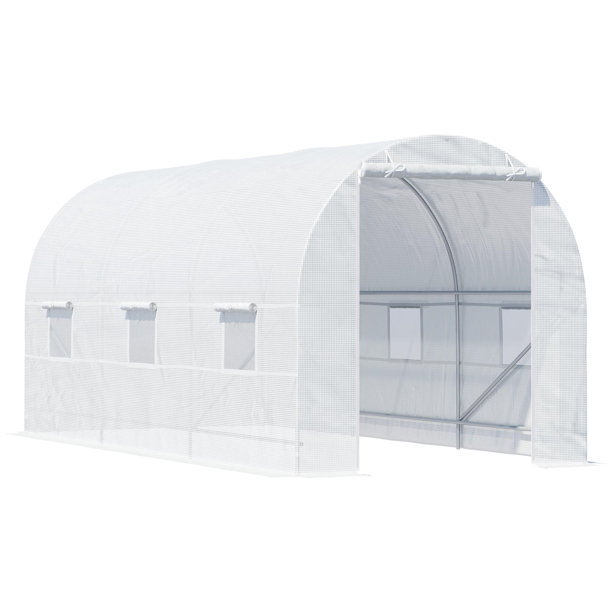 Large Galvanised Steel Frame Walk-In Greenhouse with UV Protection Cover - White