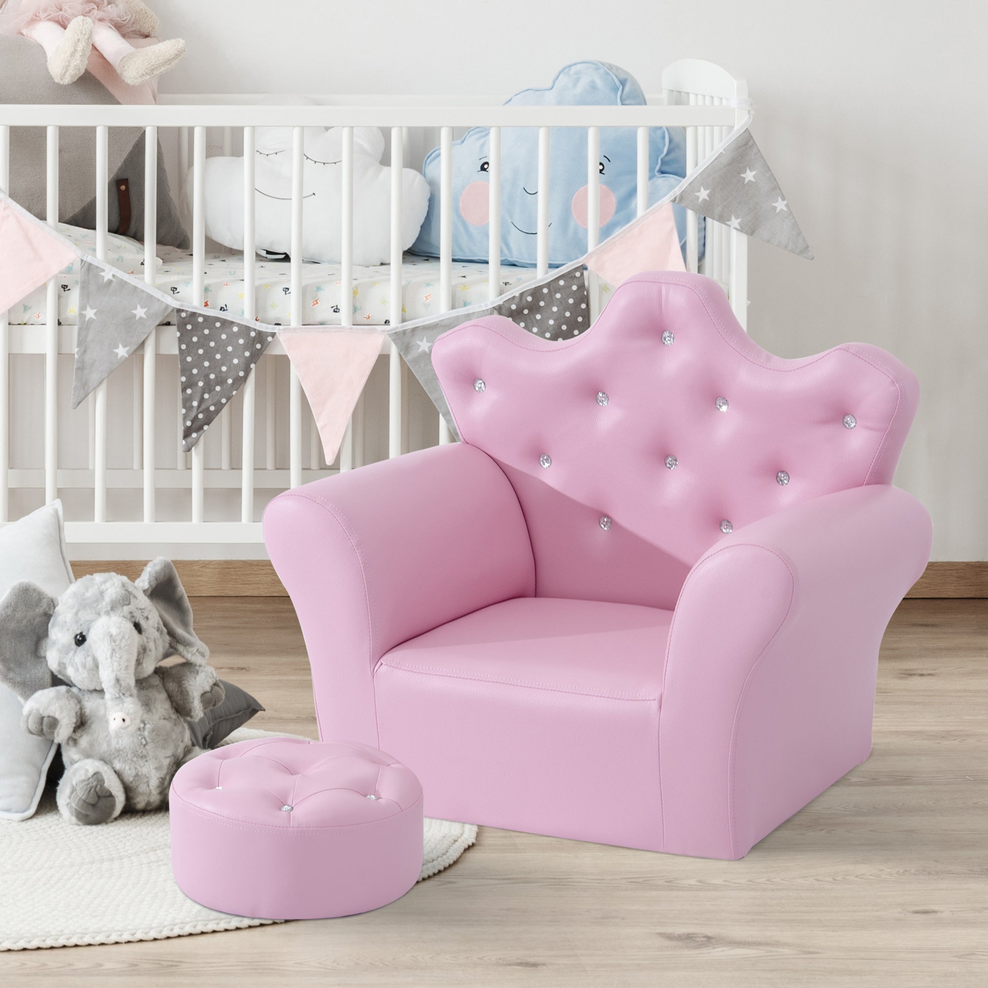 2 Piece Kids Armchair and Footstool Set - PU Leather Pink