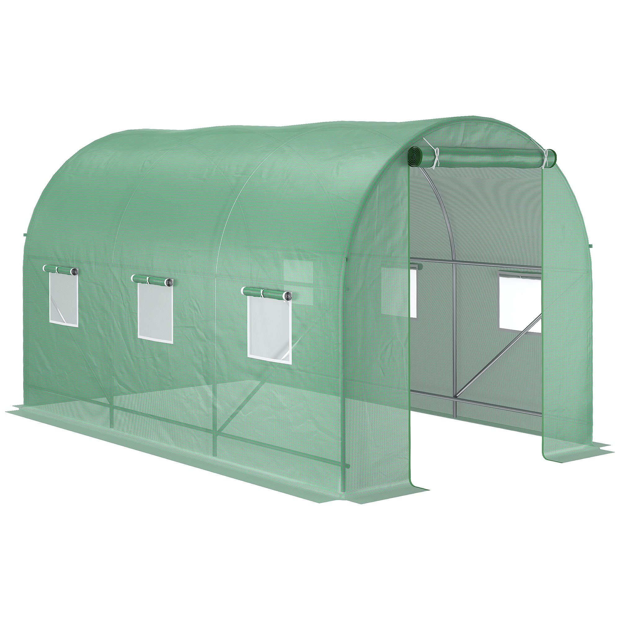 3.5 x 2m Walk-In Polytunnel Greenhouse with Steel Frame and PE Cover - Green