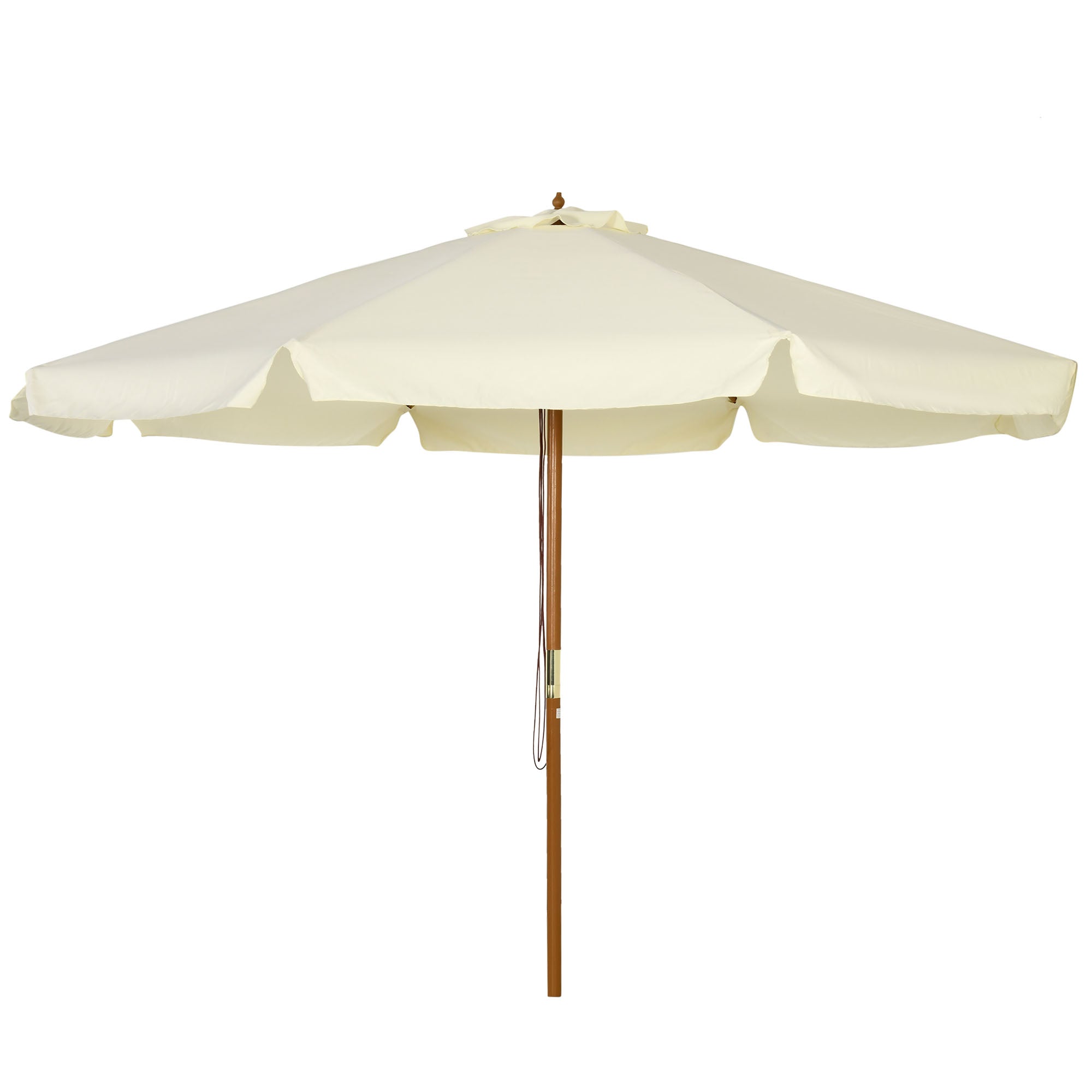 3.3m Patio Umbrella with Bamboo Ribs and Wood Pole, Ruffled Canopy - Beige