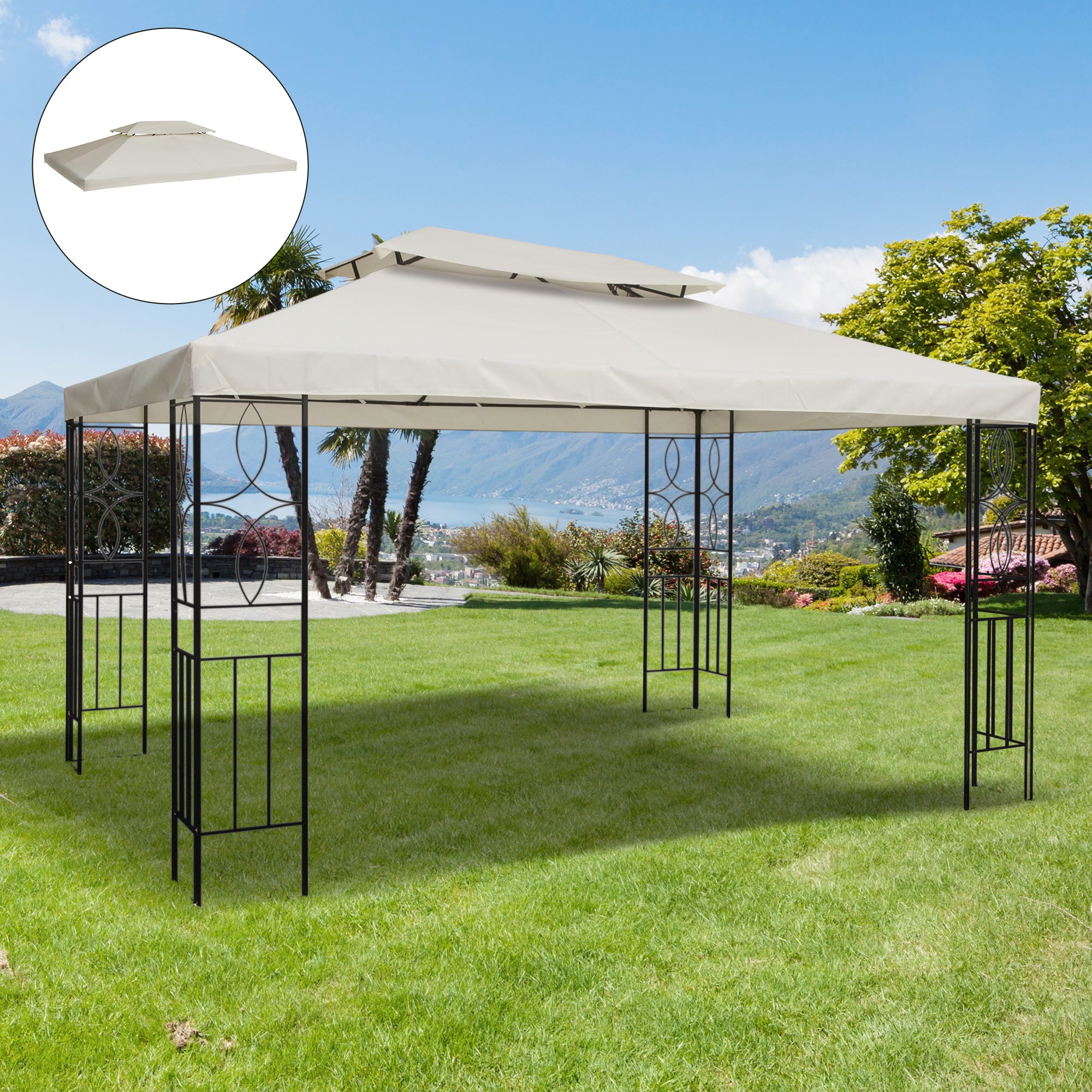 Durable UV Resistant Gazebo Replacement Roof Canopy - Cream Polyester
