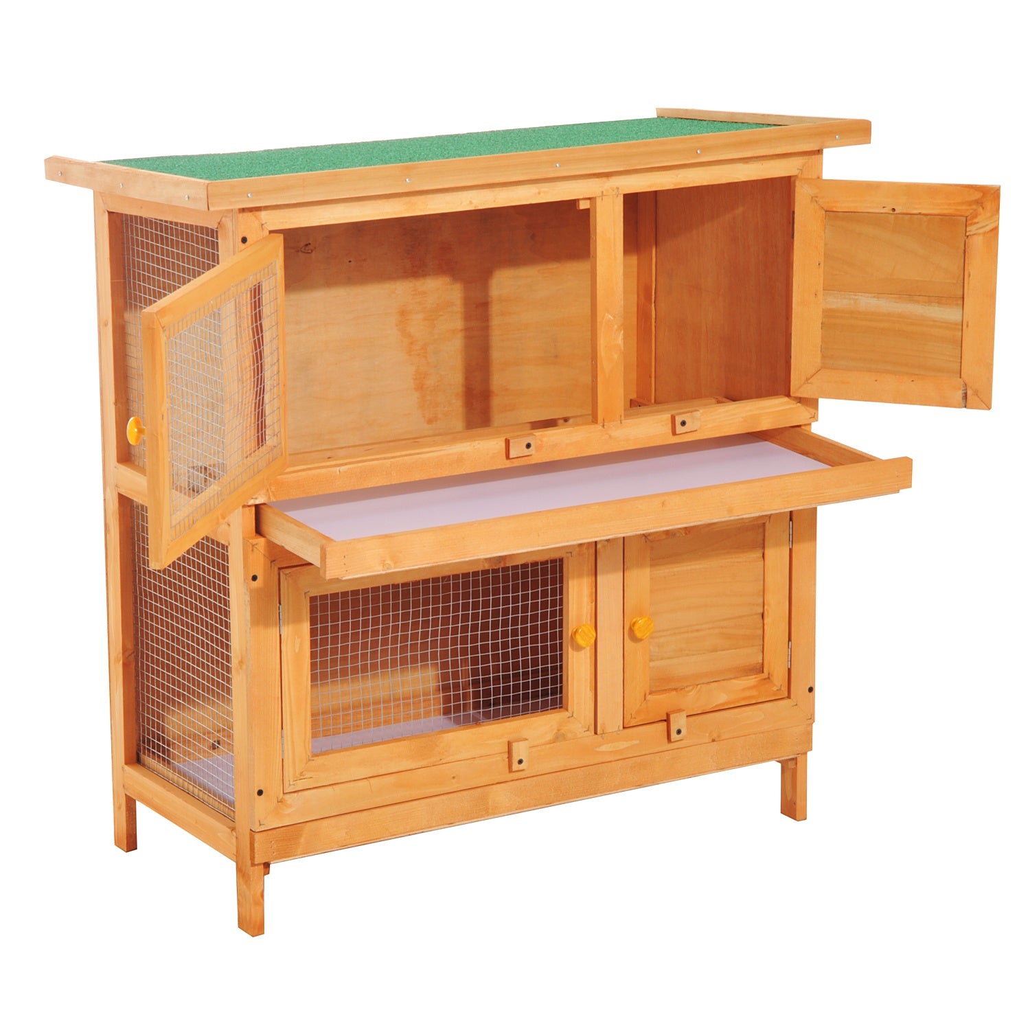 90cm 2-Tier Wooden Rabbit Hutch with Run - Vintage Yellow & Green