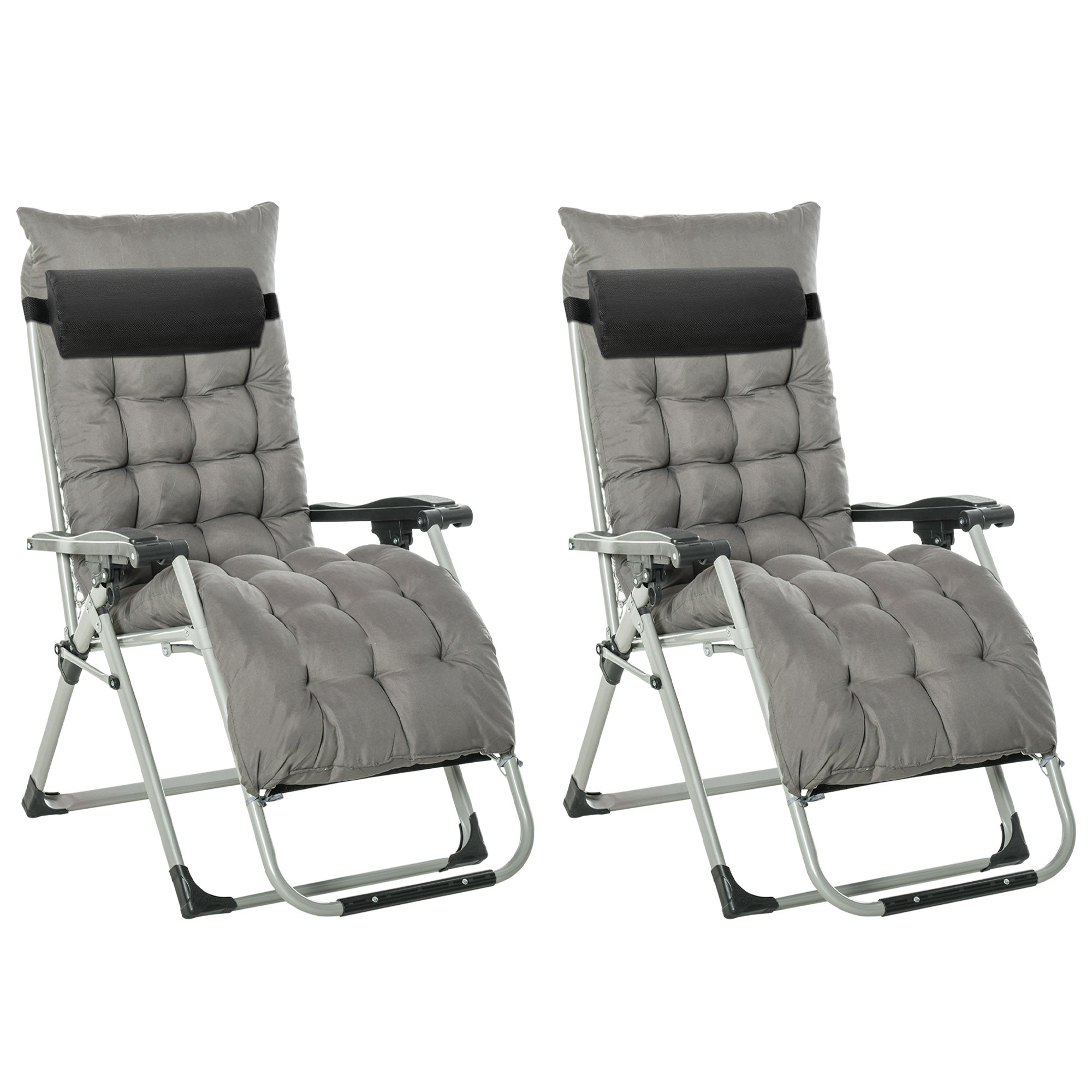 2 Piece Reclining Zero Gravity Garden Chairs with Cushions - Dark Grey
