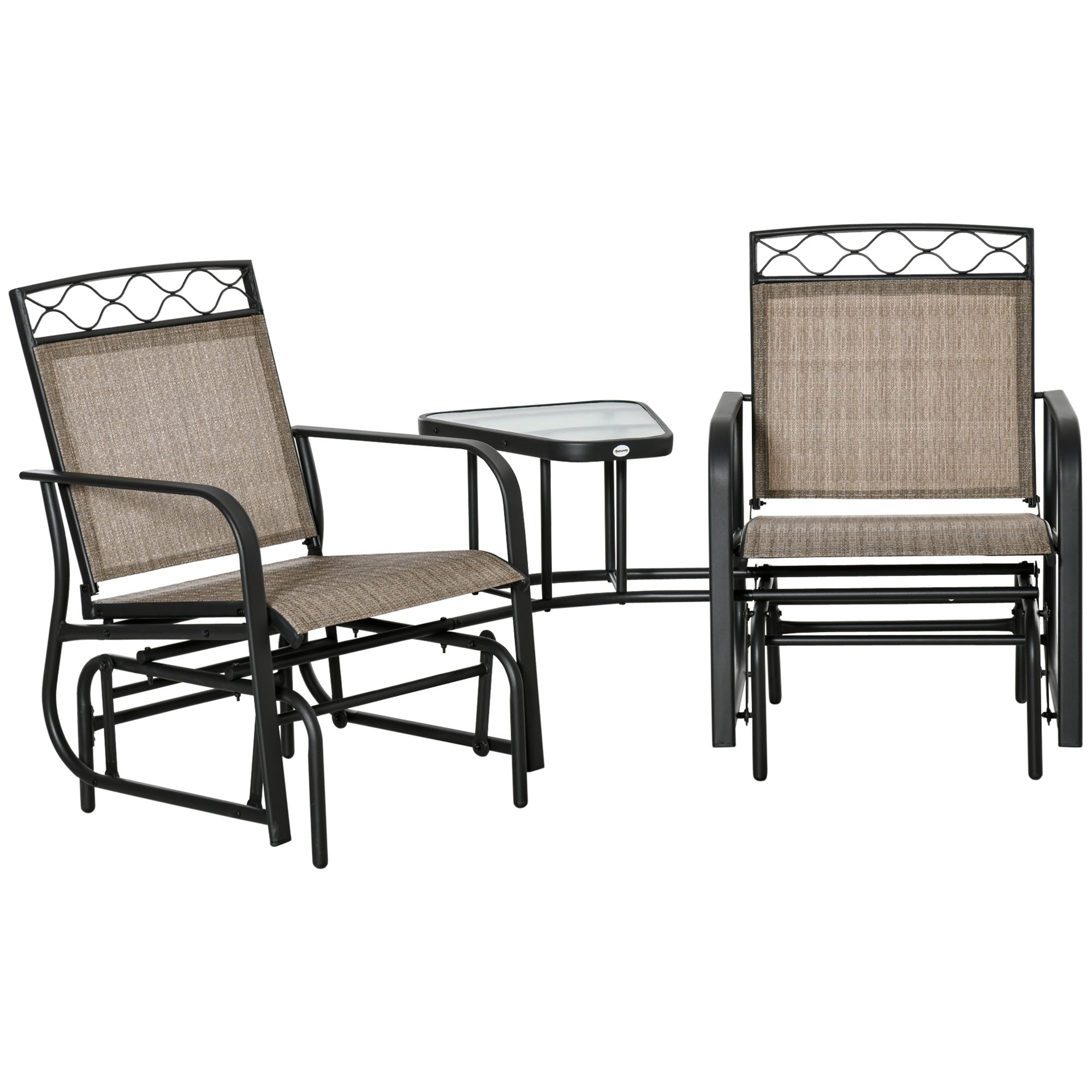 2 Seater Outdoor Glider Chair with Tempered Glass Table - Brown Mesh