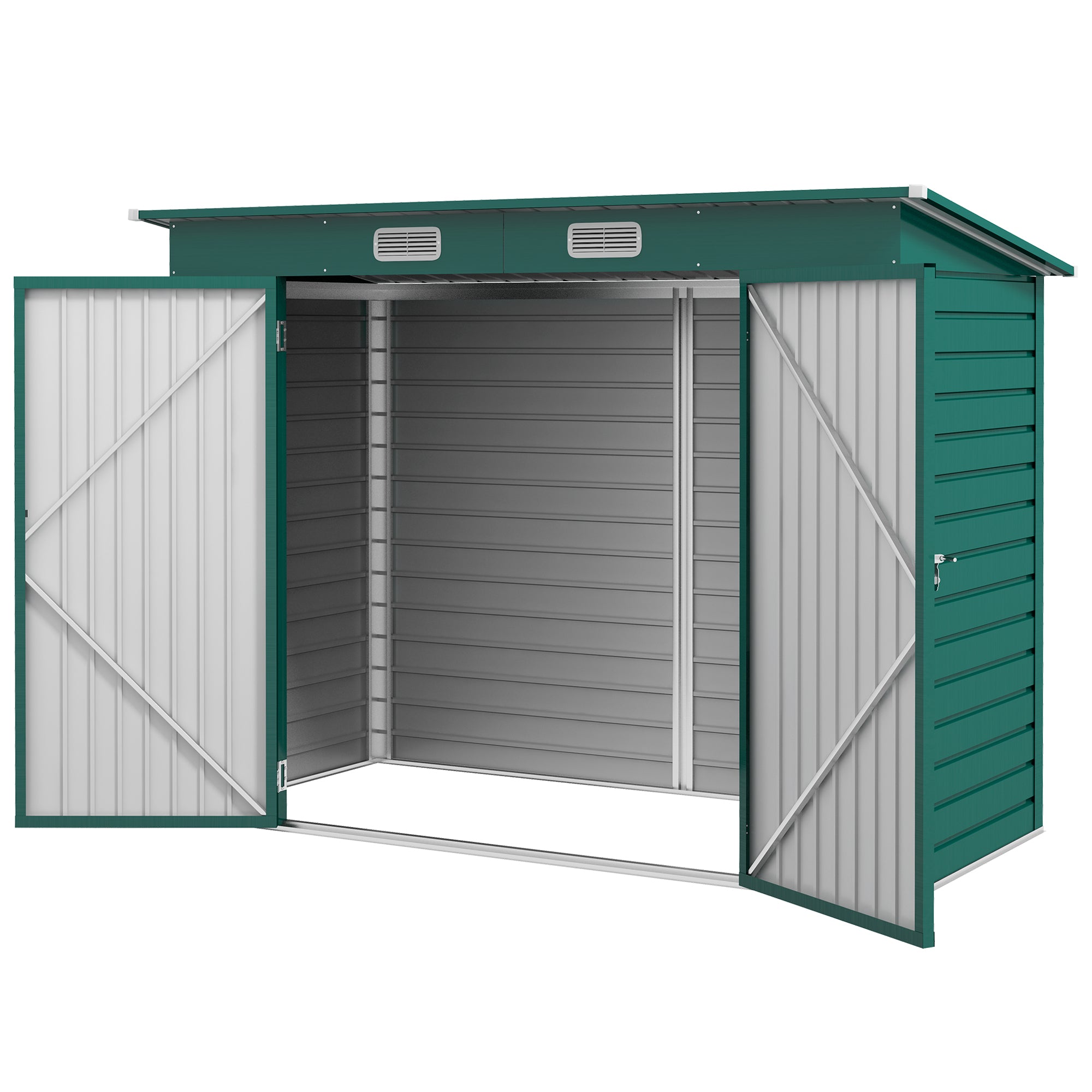 8 x 4ft Galvanised Metal Garden Storage Shed with Double Doors - Green
