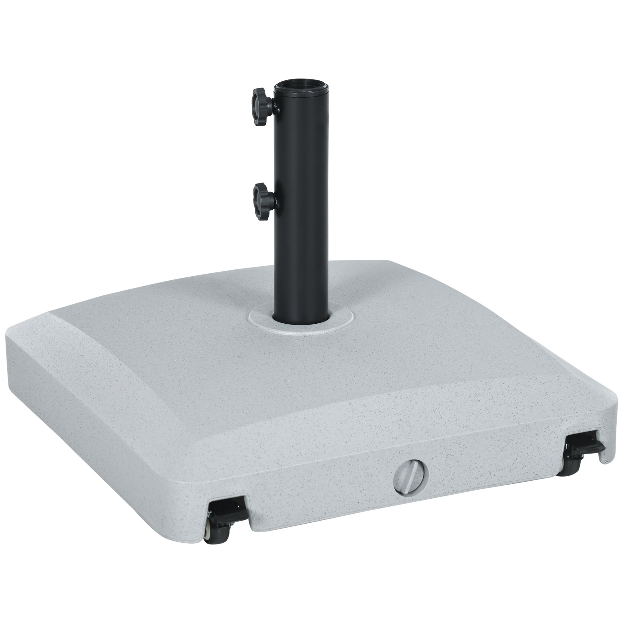 Garden Parasol Base Holder, 24kg Water or 30kg Sand Filled, Outdoor Market Umbrella Stand Weight with Wheels and Brakes, Grey