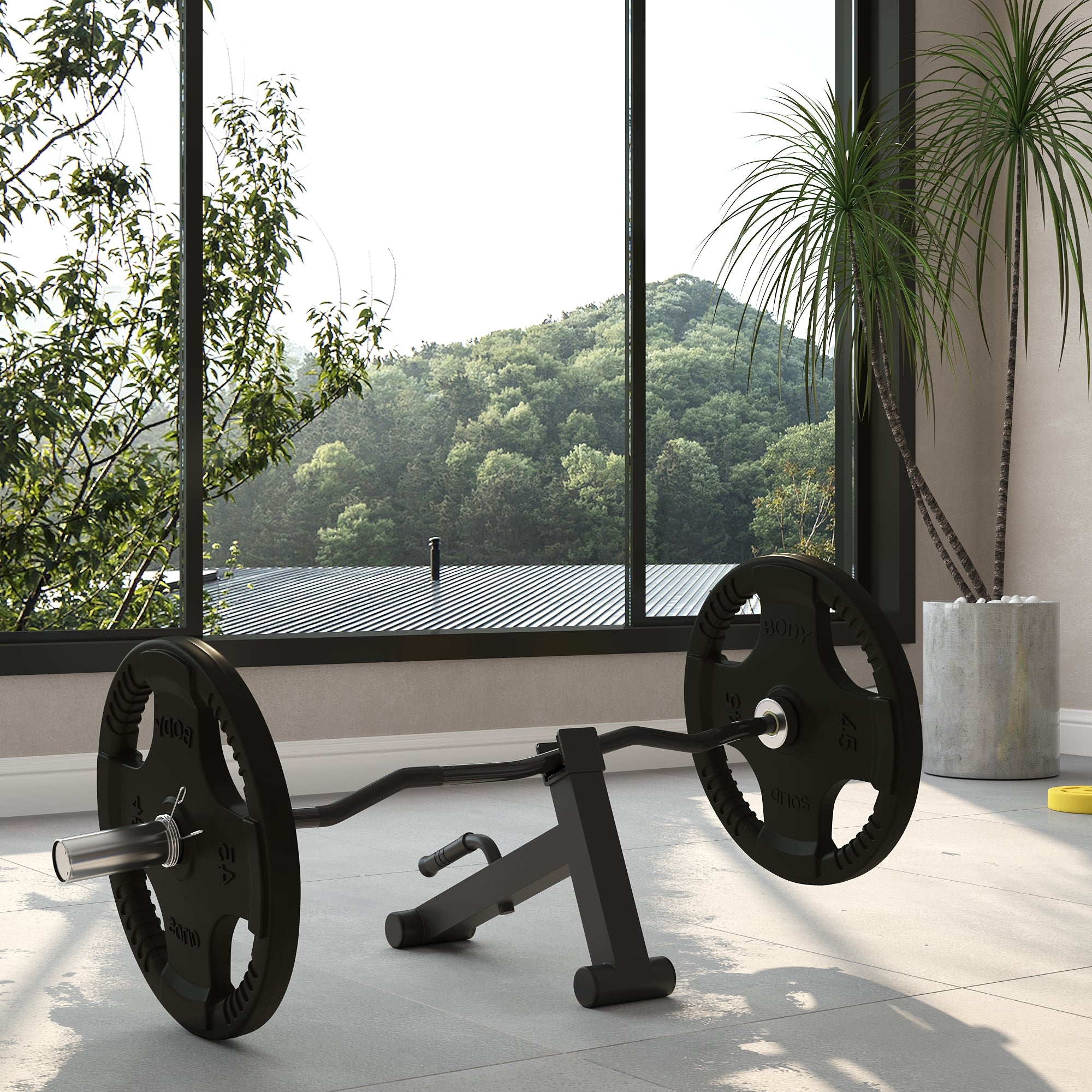 Olympic 120cm EZ Curl Bar & Barbell Jack Set, Barbell Bar for 5cm Weight Plates, Deadlift Jack for Loading 200kg Weight Plates, for Home Gym