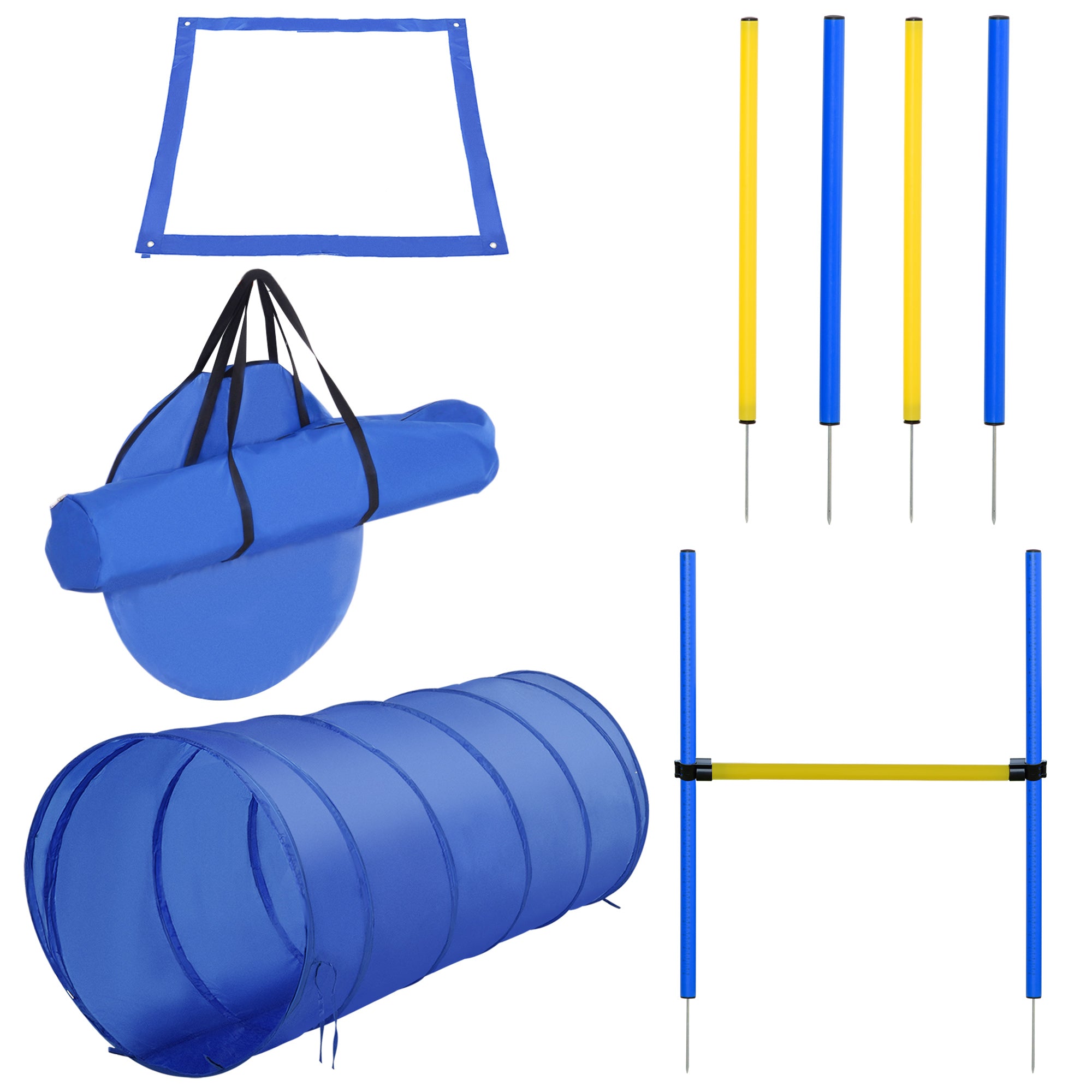 Adjustable Pet Agility Training Set with Tunnel and Poles - Blue/Yellow