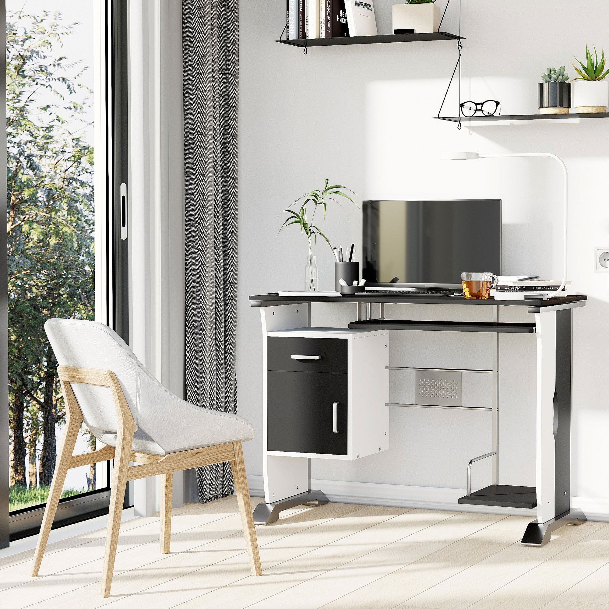 Computer Desk with Sliding Keyboard Tray, Storage Drawers & Host Box Shelf - Black