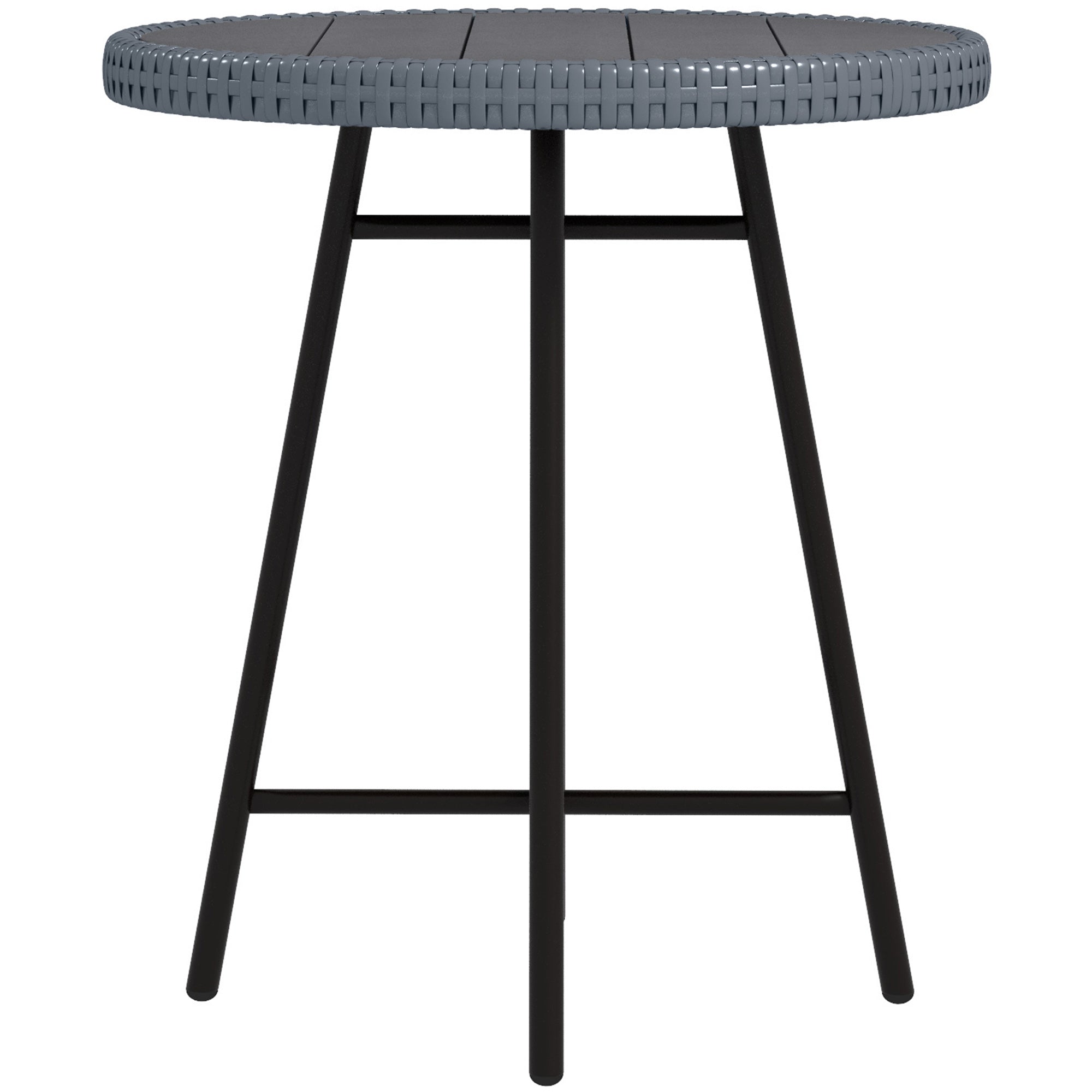 1 Piece PE Rattan Side Table with Plastic Wood Top - Grey