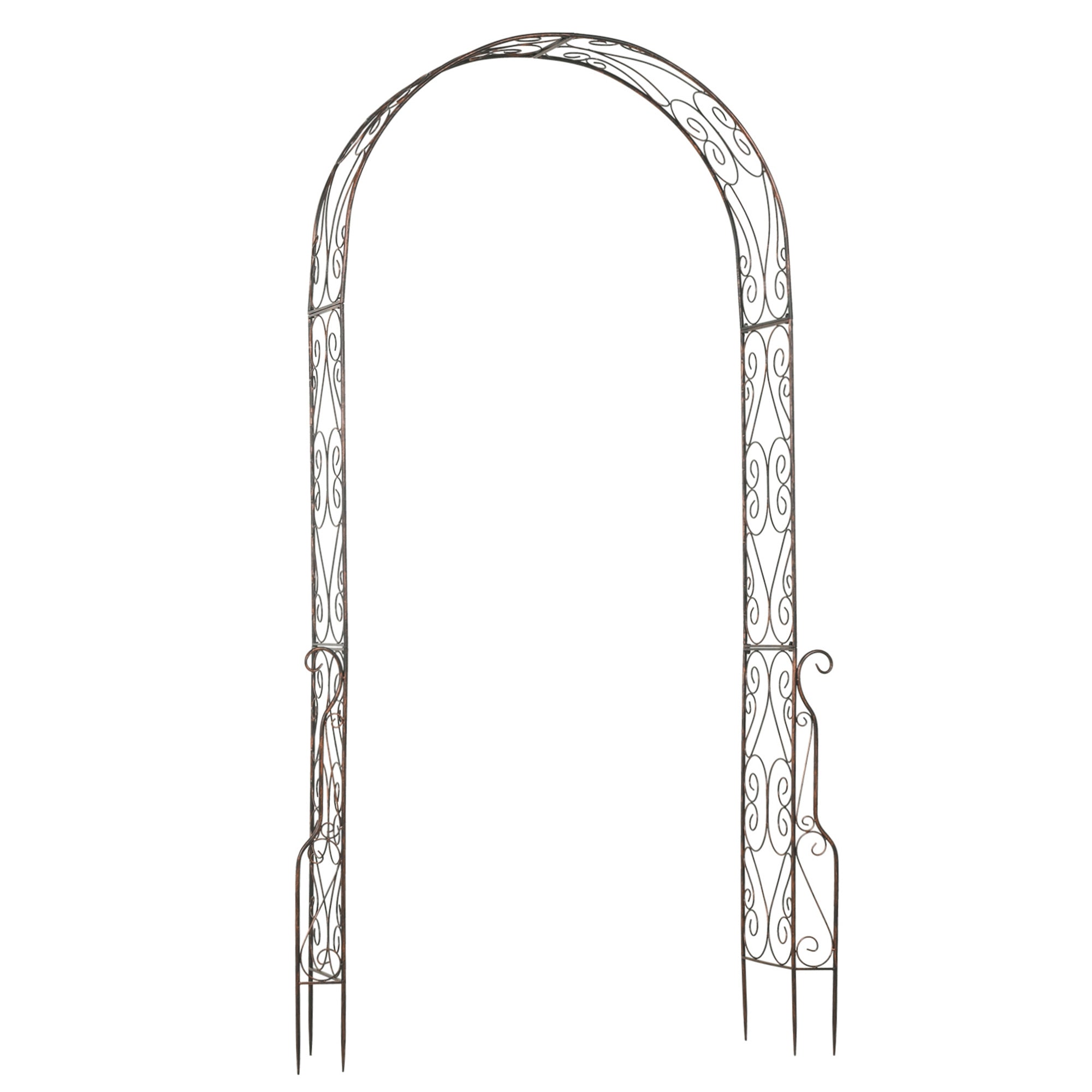 Metal Garden Rose Arch Trellis with Scroll Design - Black