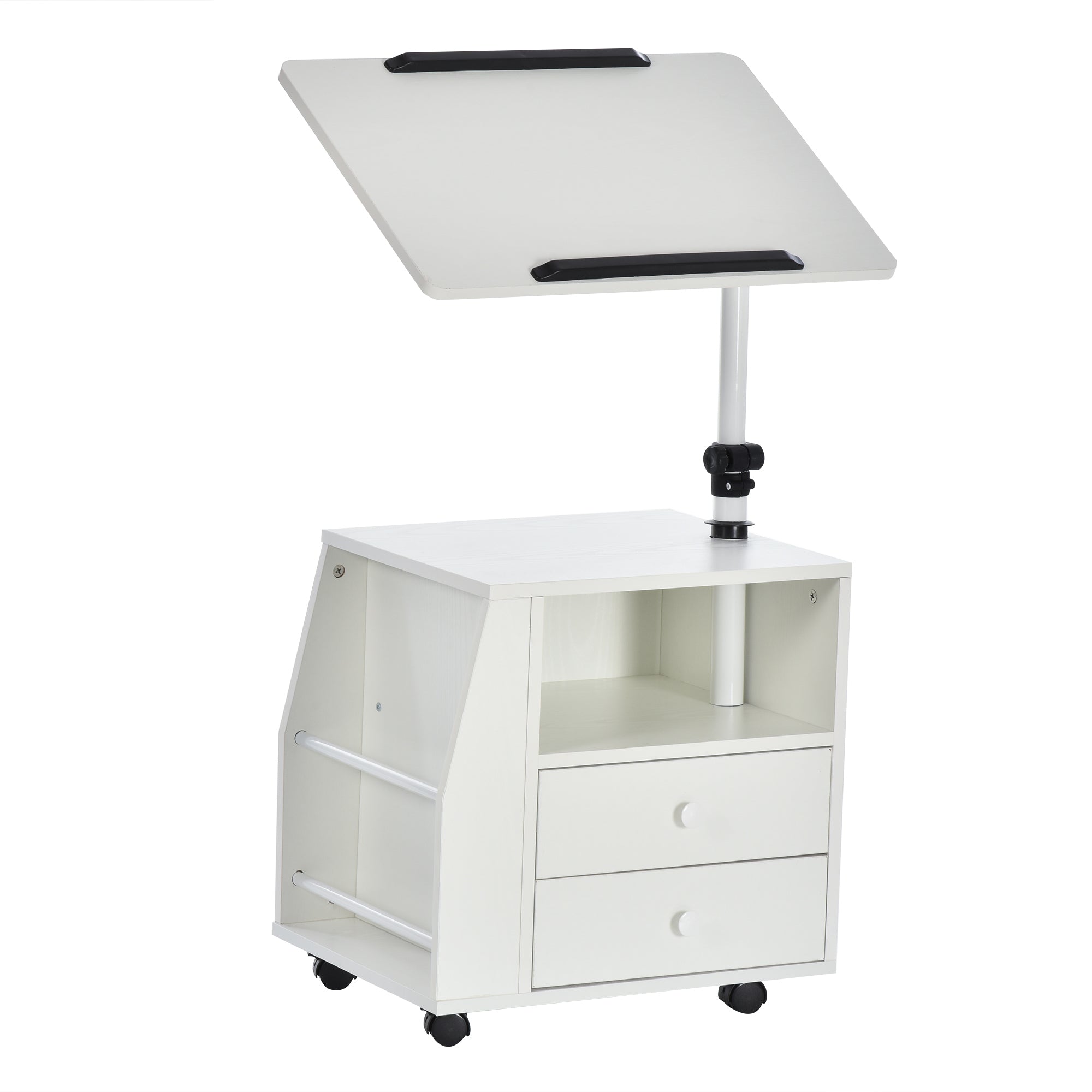 Functional Swivel Bedside Table with Storage - Modern Design - Light Grey
