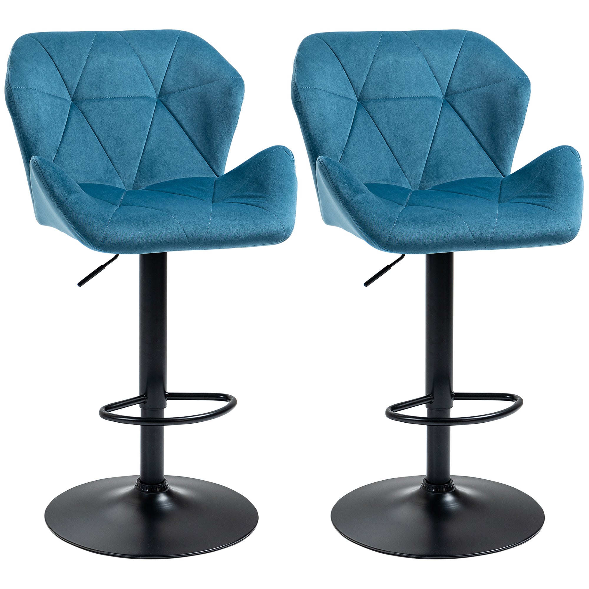 Luxurious Velvet Bar Stools Set of 2 with Adjustable Height - Blue