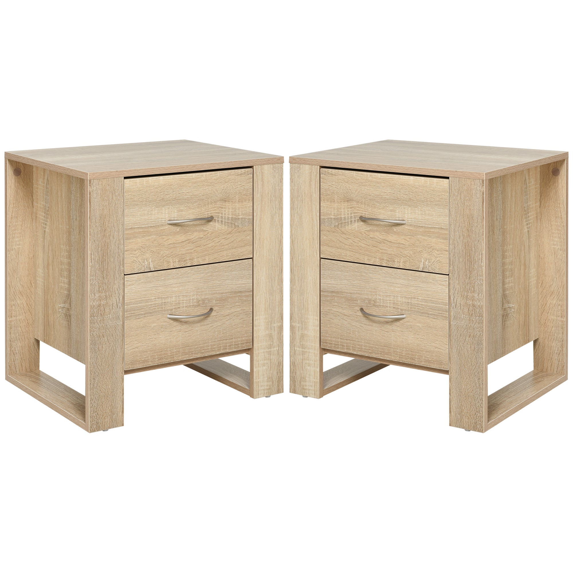 Set of 2 Sturdy Bedside Tables with Drawers and Elevated Base - Brown