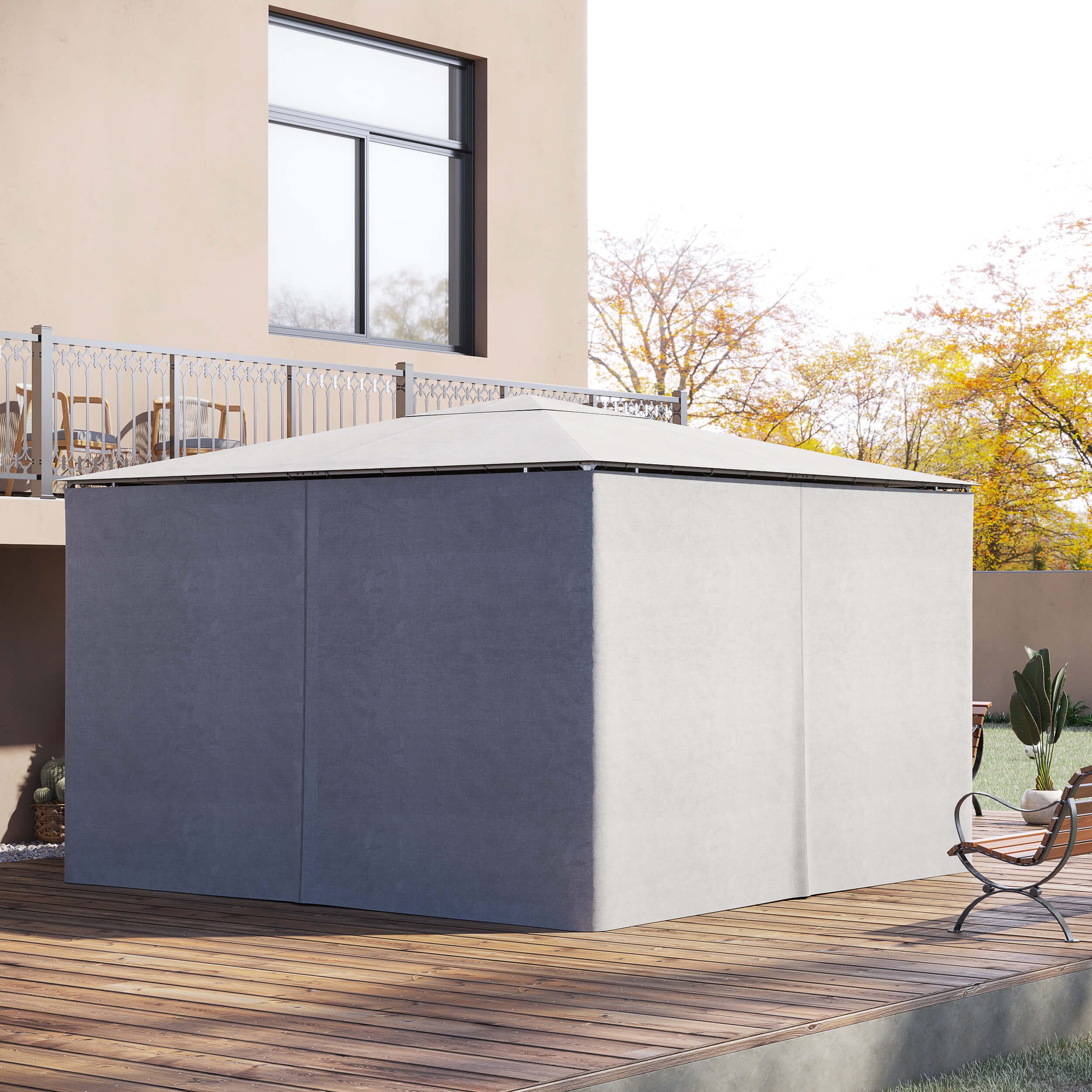 Set of 4 Universal Gazebo Replacement Sidewalls - Light Grey Polyester