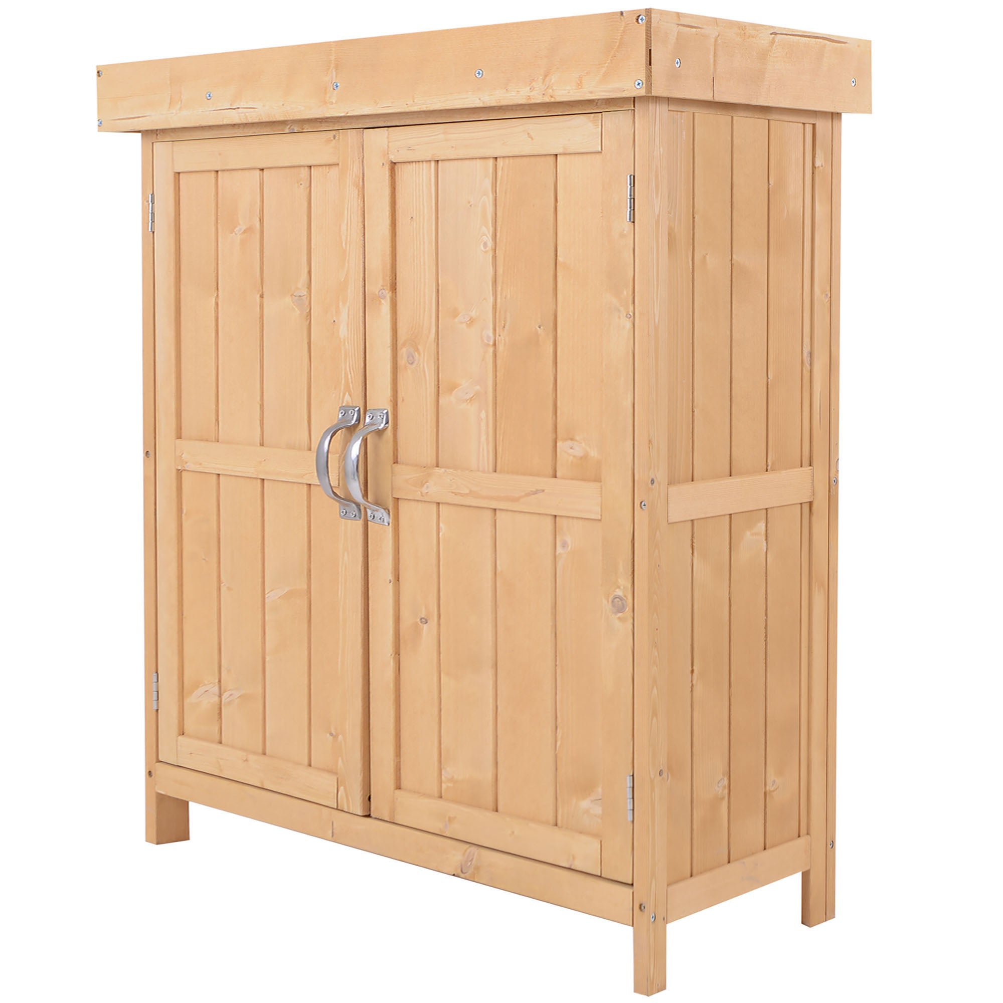 Outdoor Garden Storage Shed with Hinged Roof and Double Doors - Cedarwood Burlywood