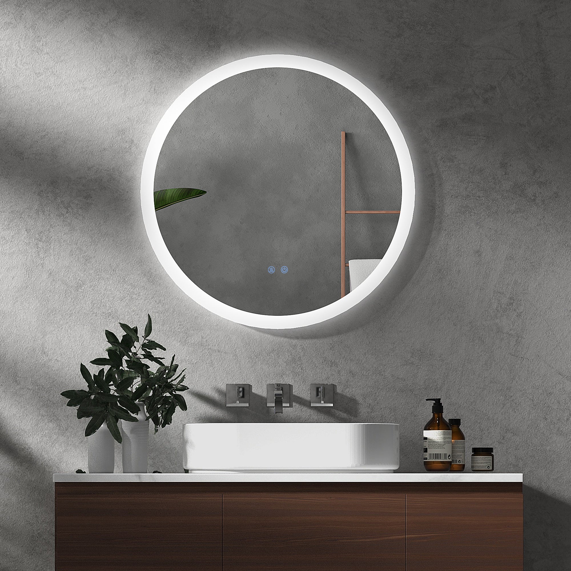Round Illuminated Bathroom Mirror with LED Lights and Anti-Fog - 70 x 70 cm