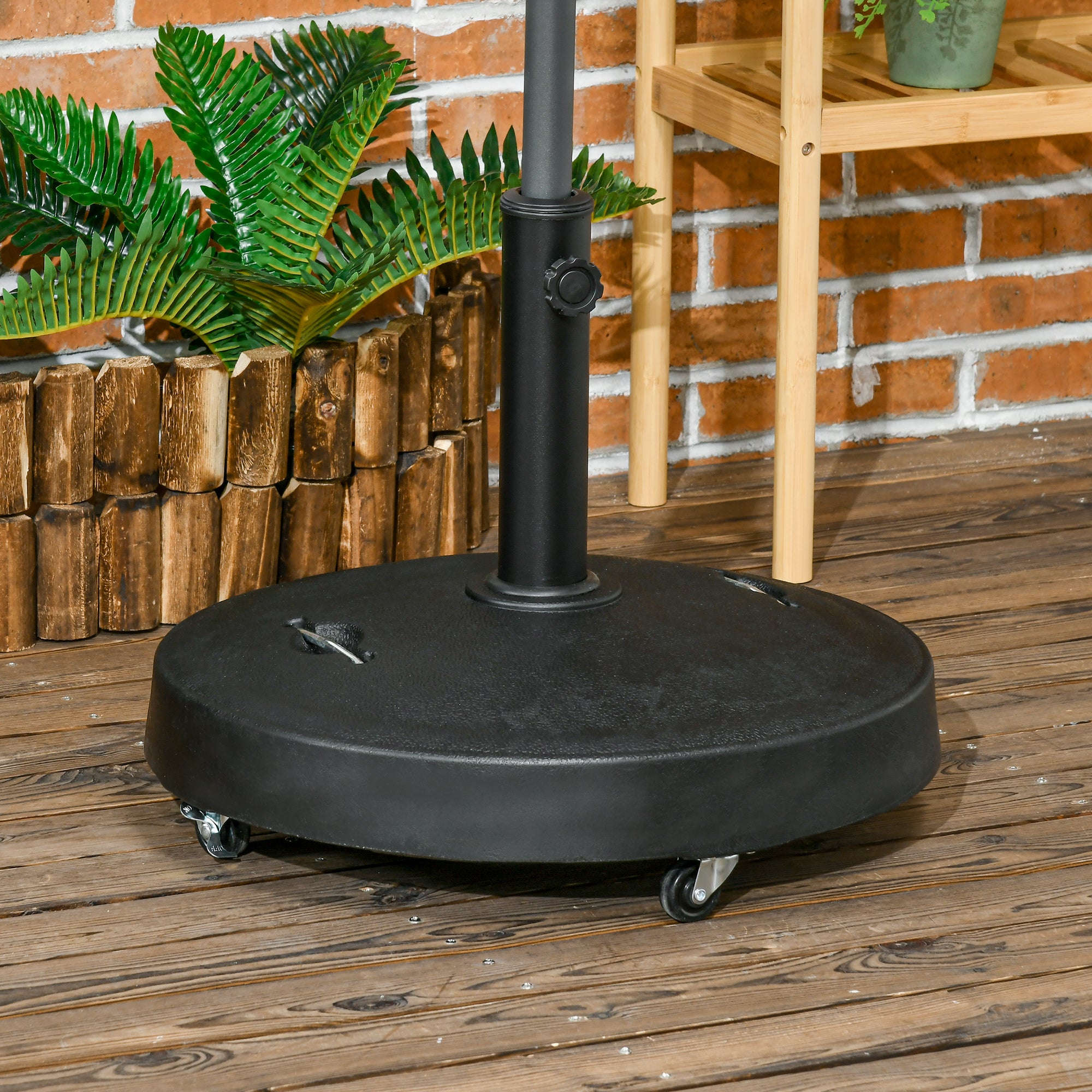 Resin Garden Parasol Base with Wheels and Retractable Handles, Round Outdoor Market Umbrella Stand Weight for Poles of ?38 - ?48mm, Black