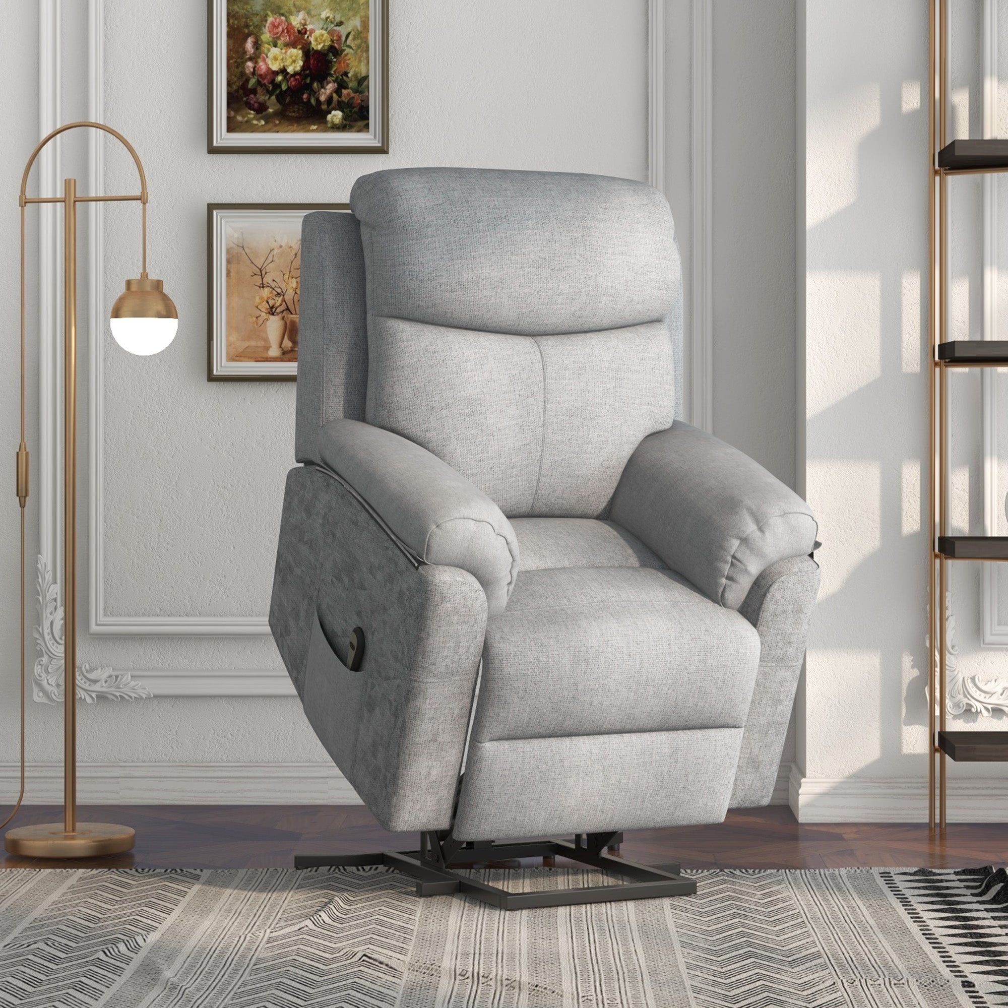 Power Lift Riser Recliner Chair with Massage – Grey Linen Look