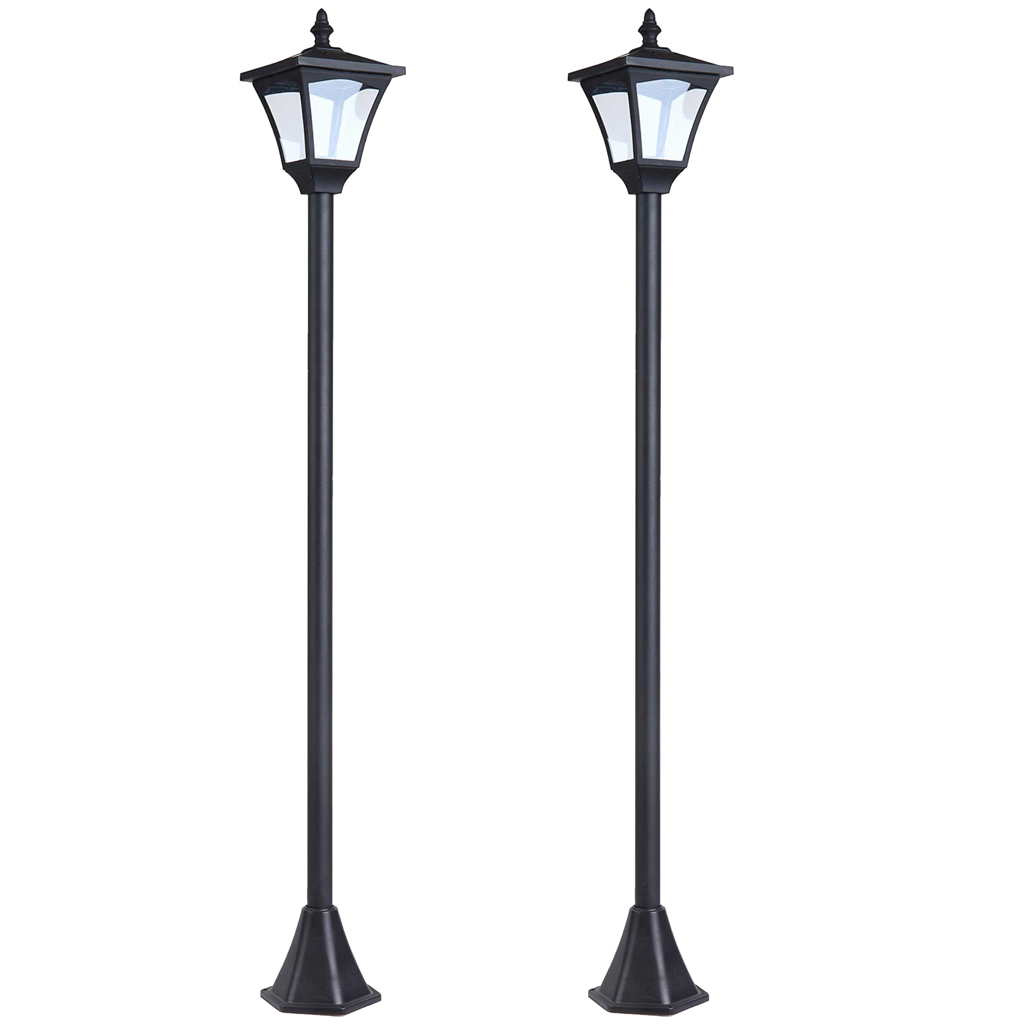 Set of 2 Solar Garden Post Lamps with Sensor Dimmable LED Black