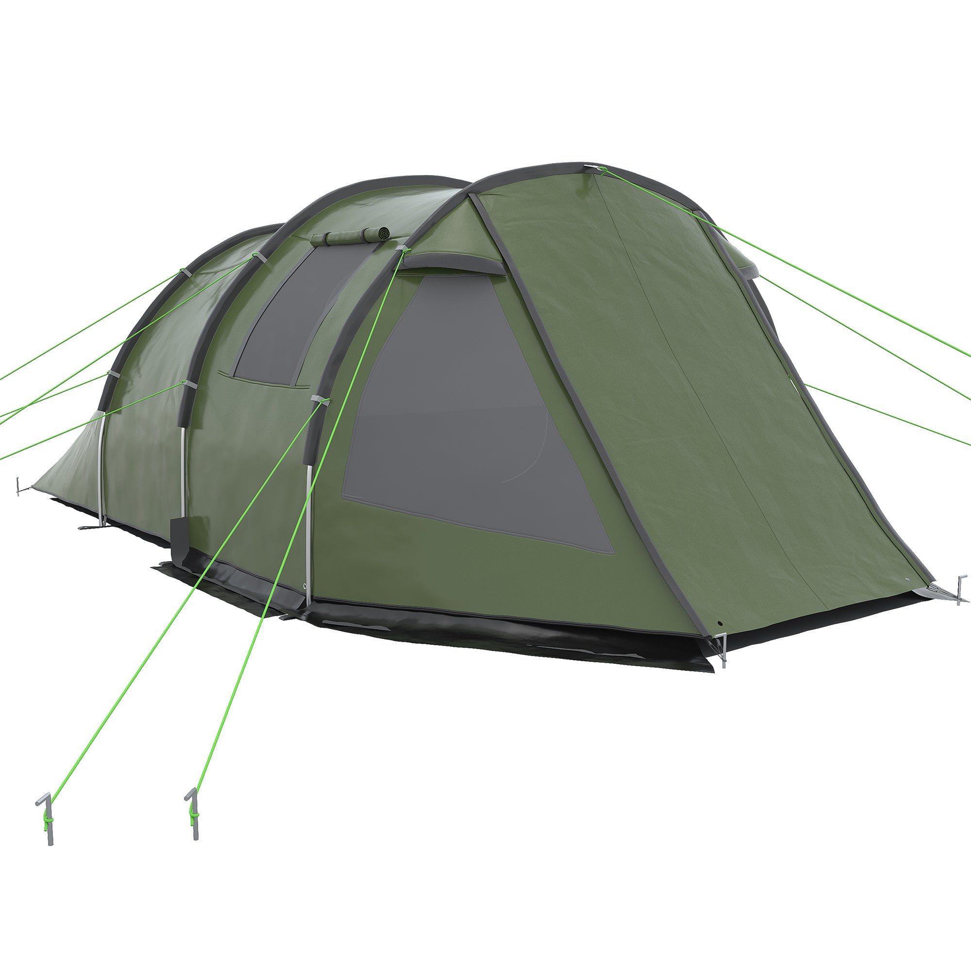 Two Room 4 Person Camping Tent with Windows and Carry Bag - Green