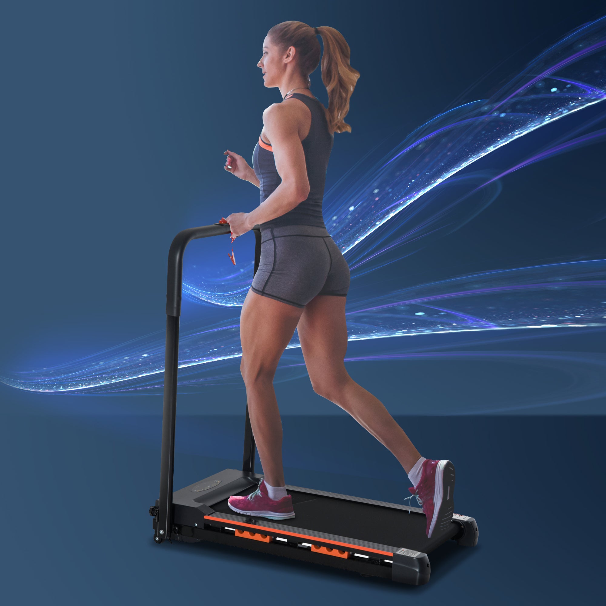 Foldable Electric Treadmill Walking Machine with Remote Control - Black