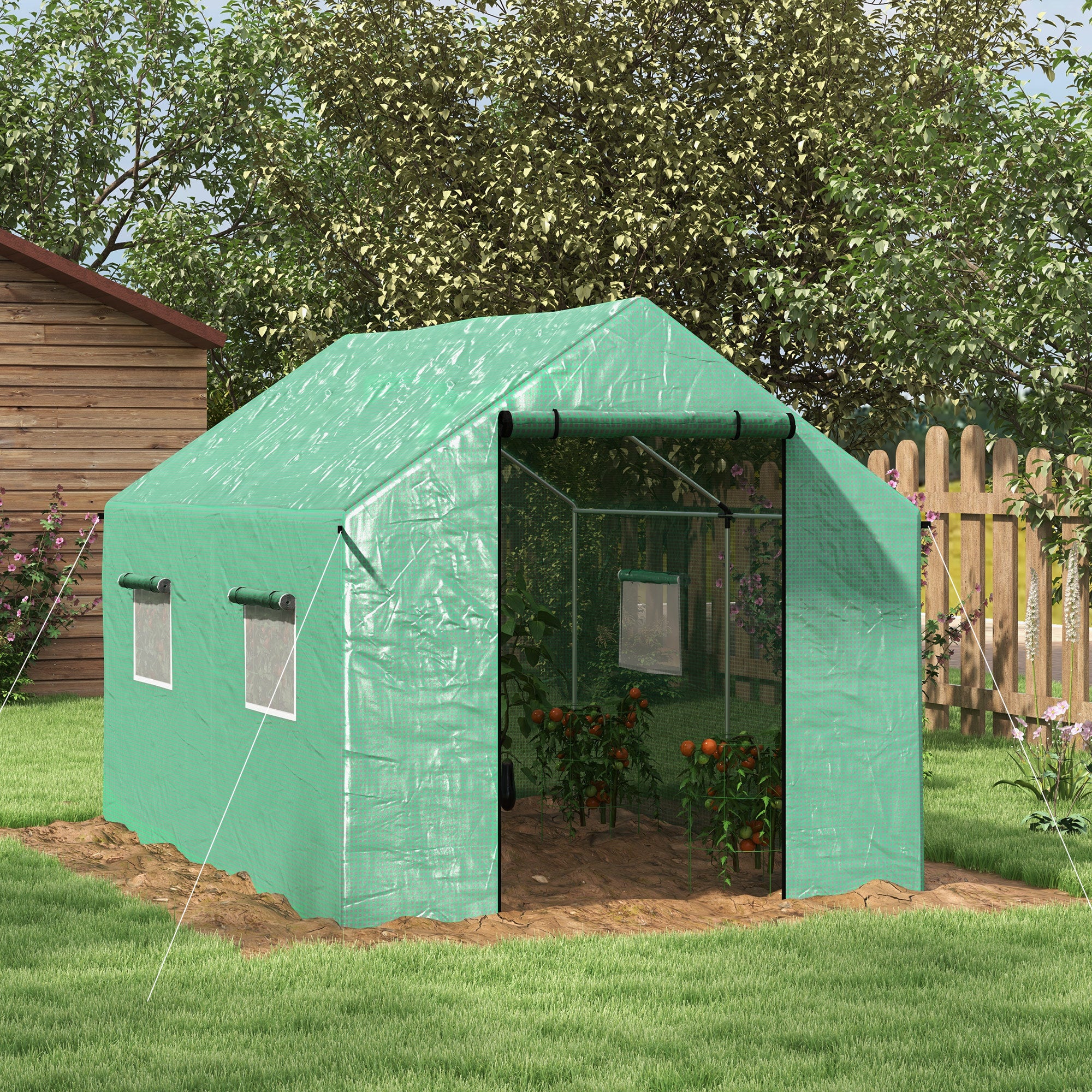 2 x 3 Metre Polyethylene Walk-In Polytunnel Greenhouse with UV-Resistant Cover - Green
