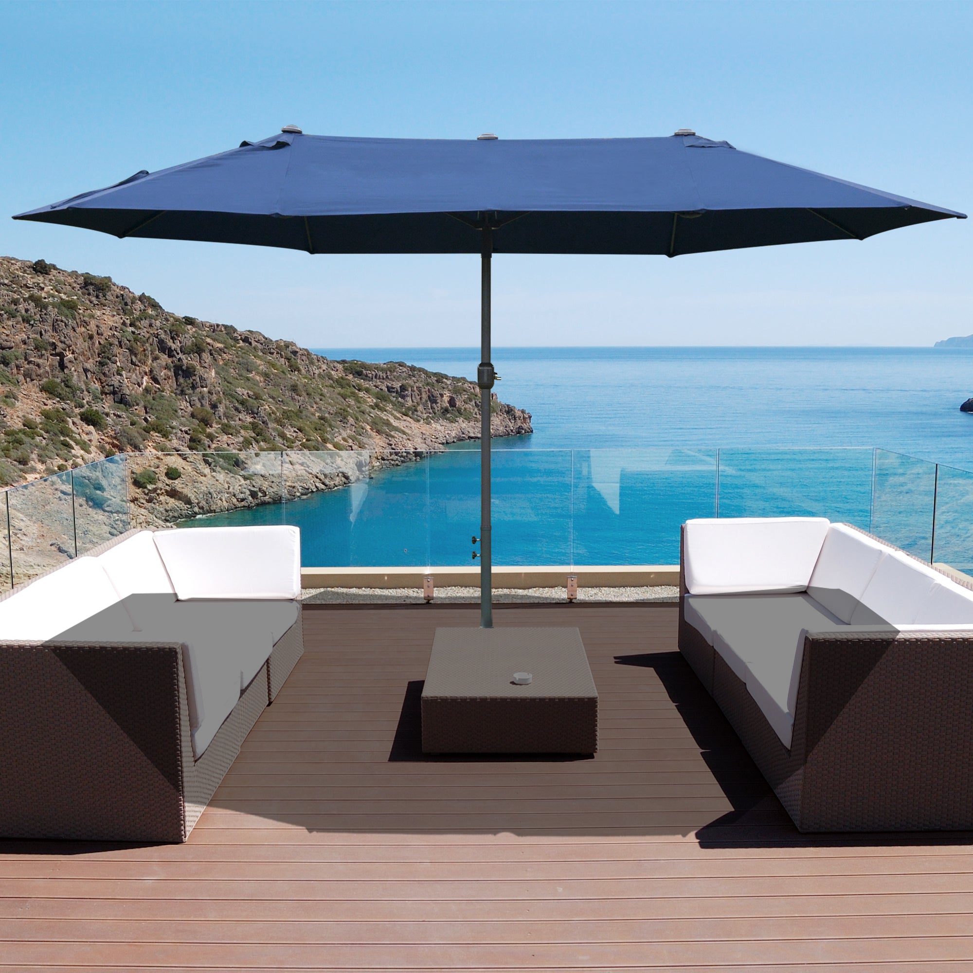4.6m Double Canopy Garden Parasol with UV Protection - Blue
