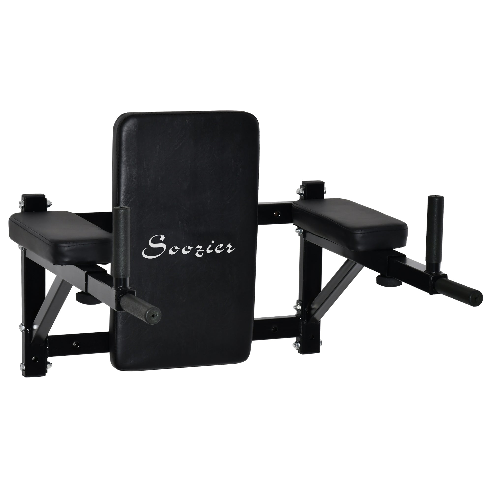 Wall Mounted Dip Station Rack Adjustable Width for Home Gym - Black