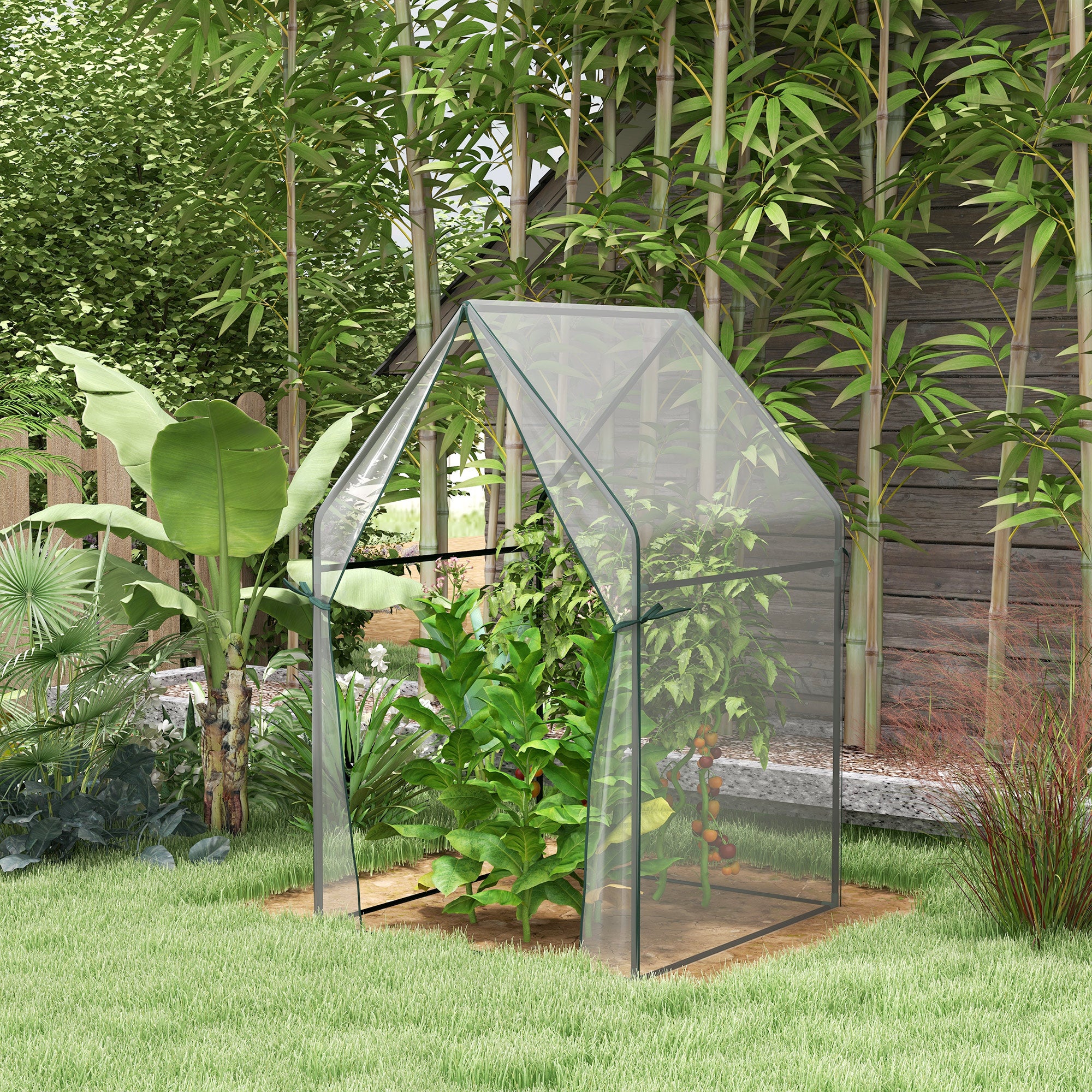Portable Mini Greenhouse with Zipped Doors 90x90x145cm Clear Plastic Cover