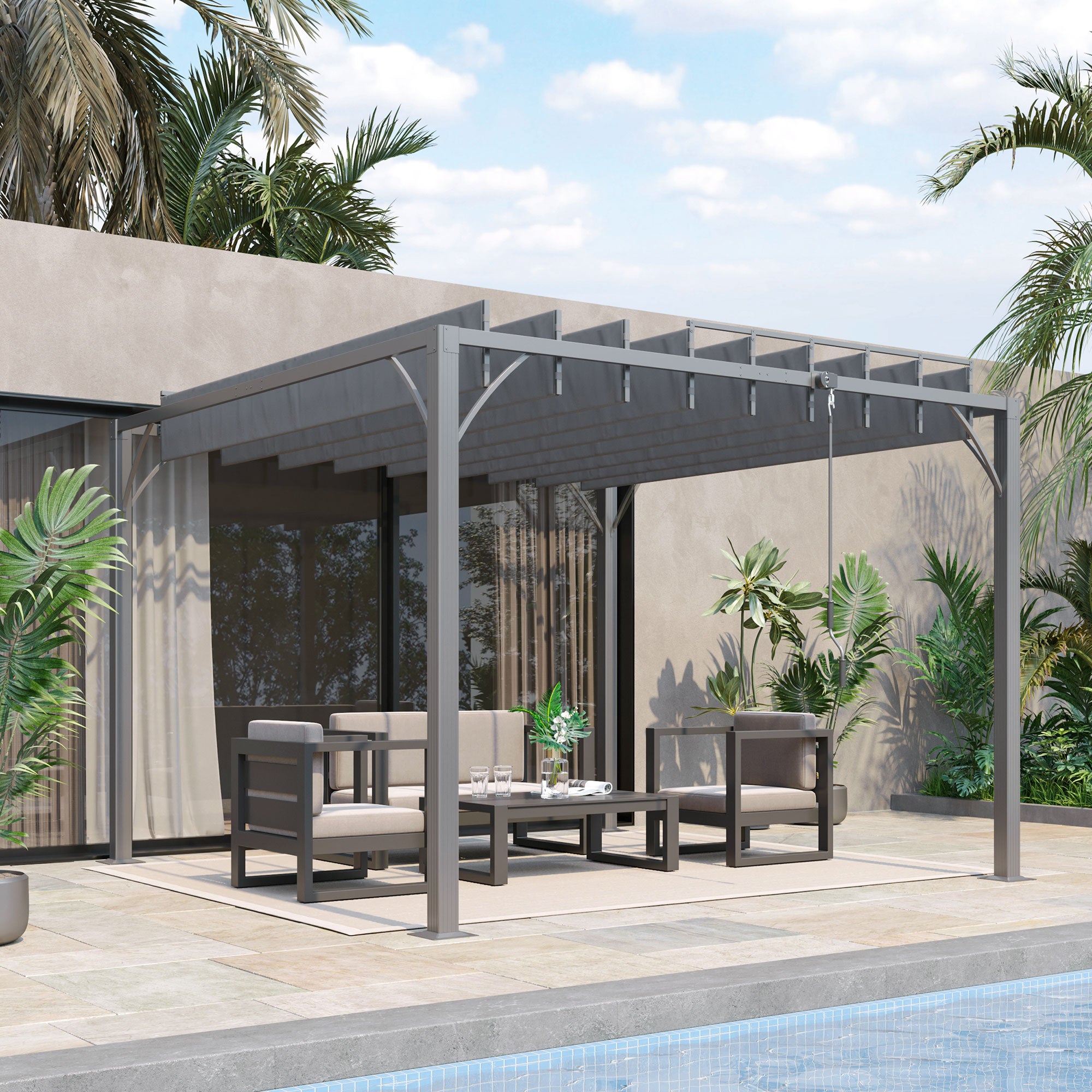 3 x 3 Metre Aluminium Outdoor Pergola with Retractable Roof Grey