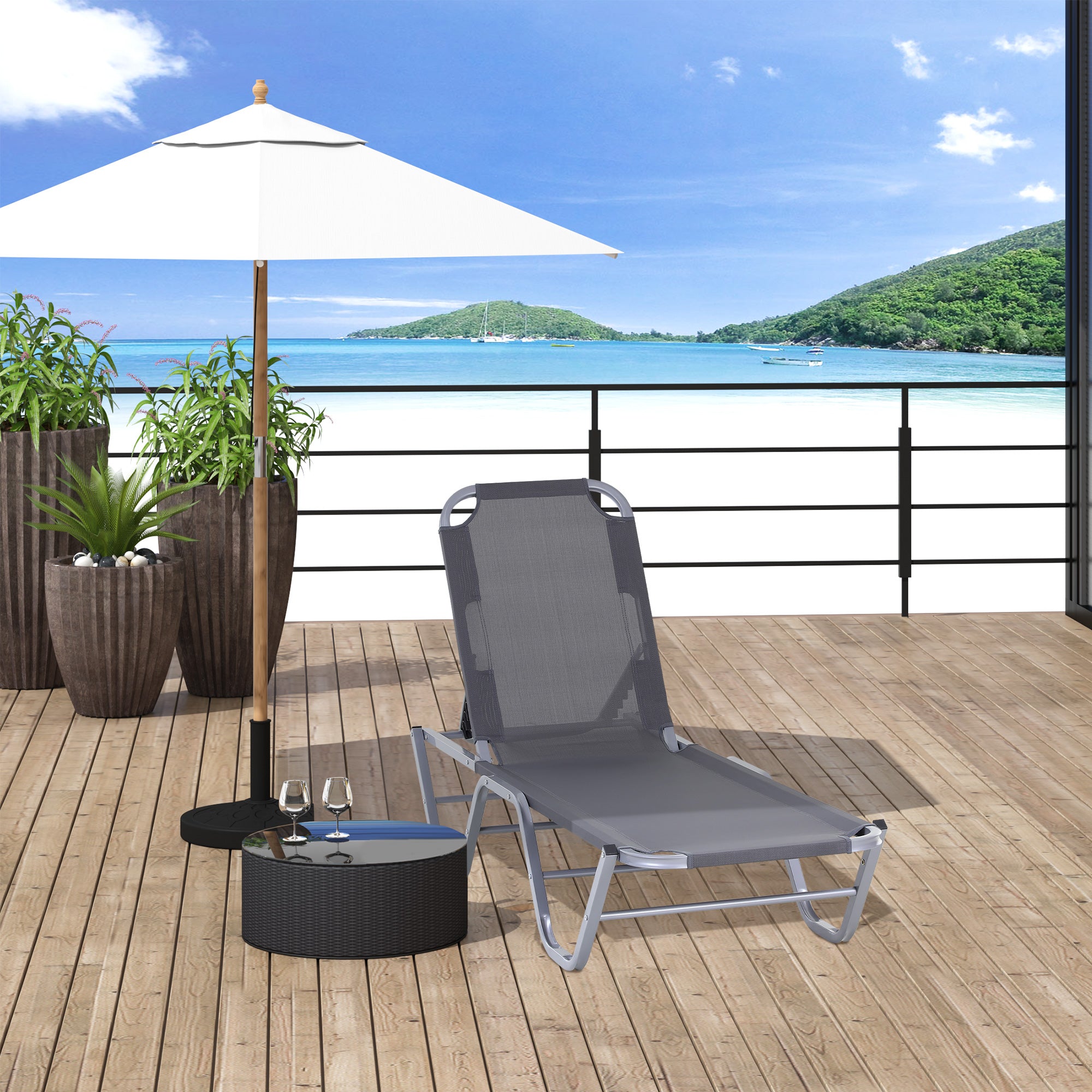 Sun Lounger Relaxer with 5-Position Adjustable Backrest Silver