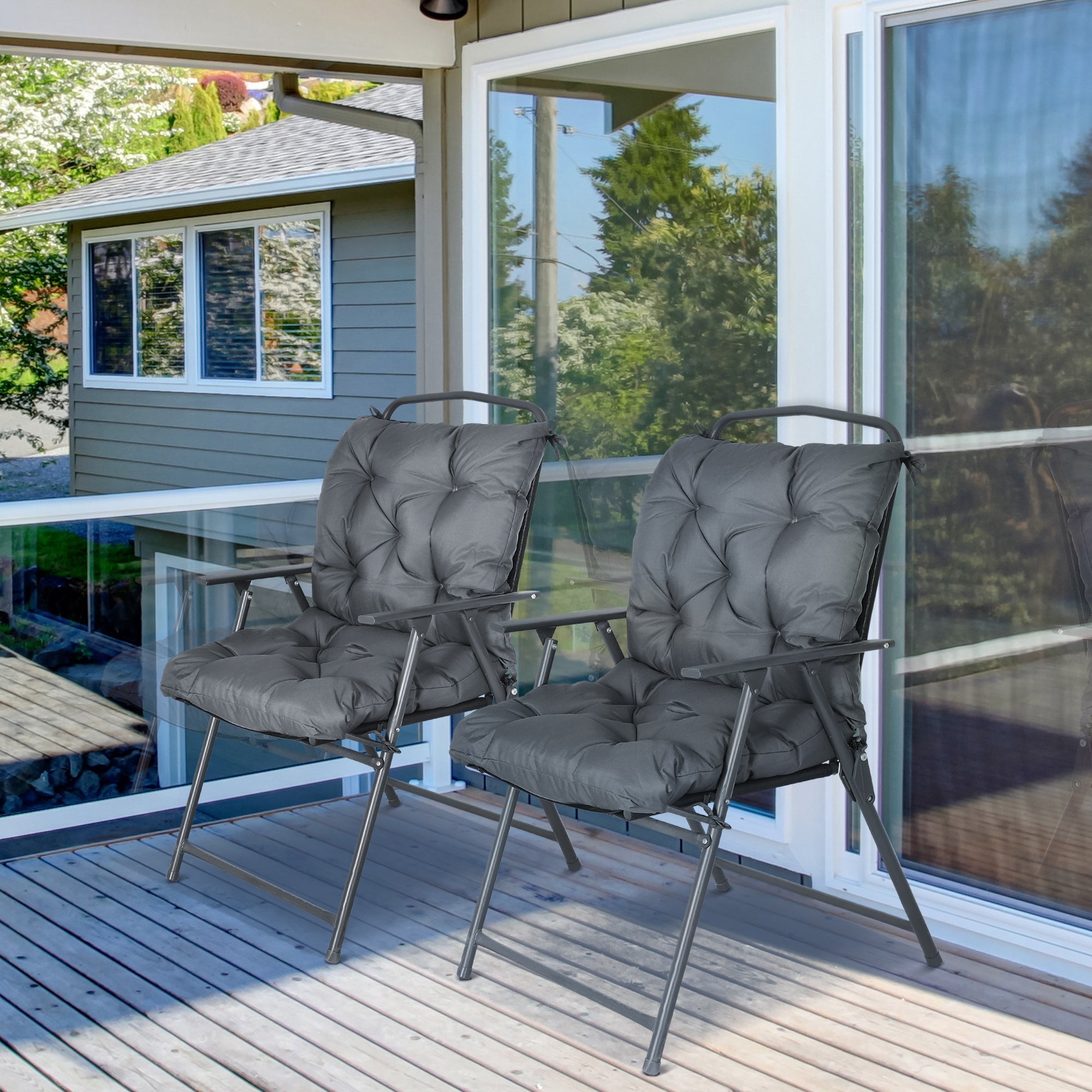 Set of 2 Outdoor Seat Cushions with Backrest, Water Resistant - Grey