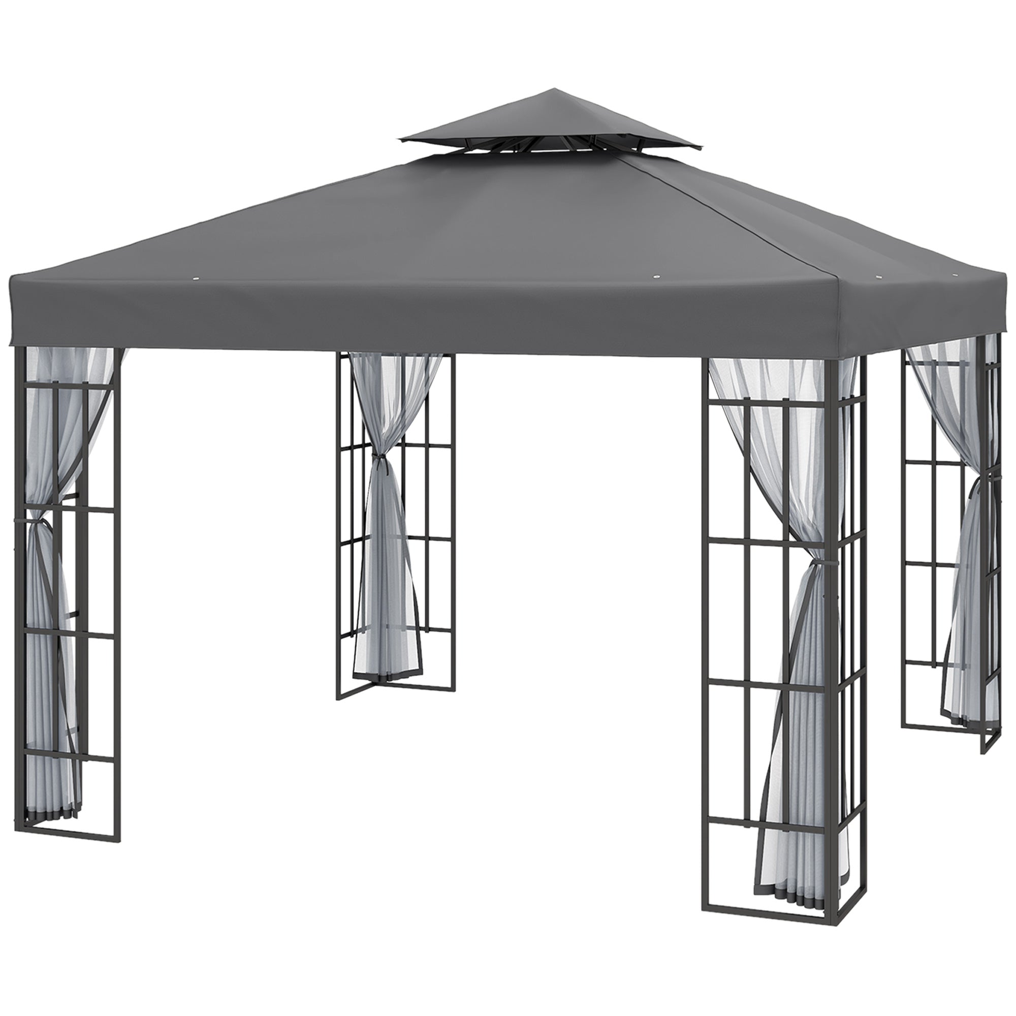 3 Metre Patio Gazebo Canopy with Mosquito Netting and Steel Frame - Grey