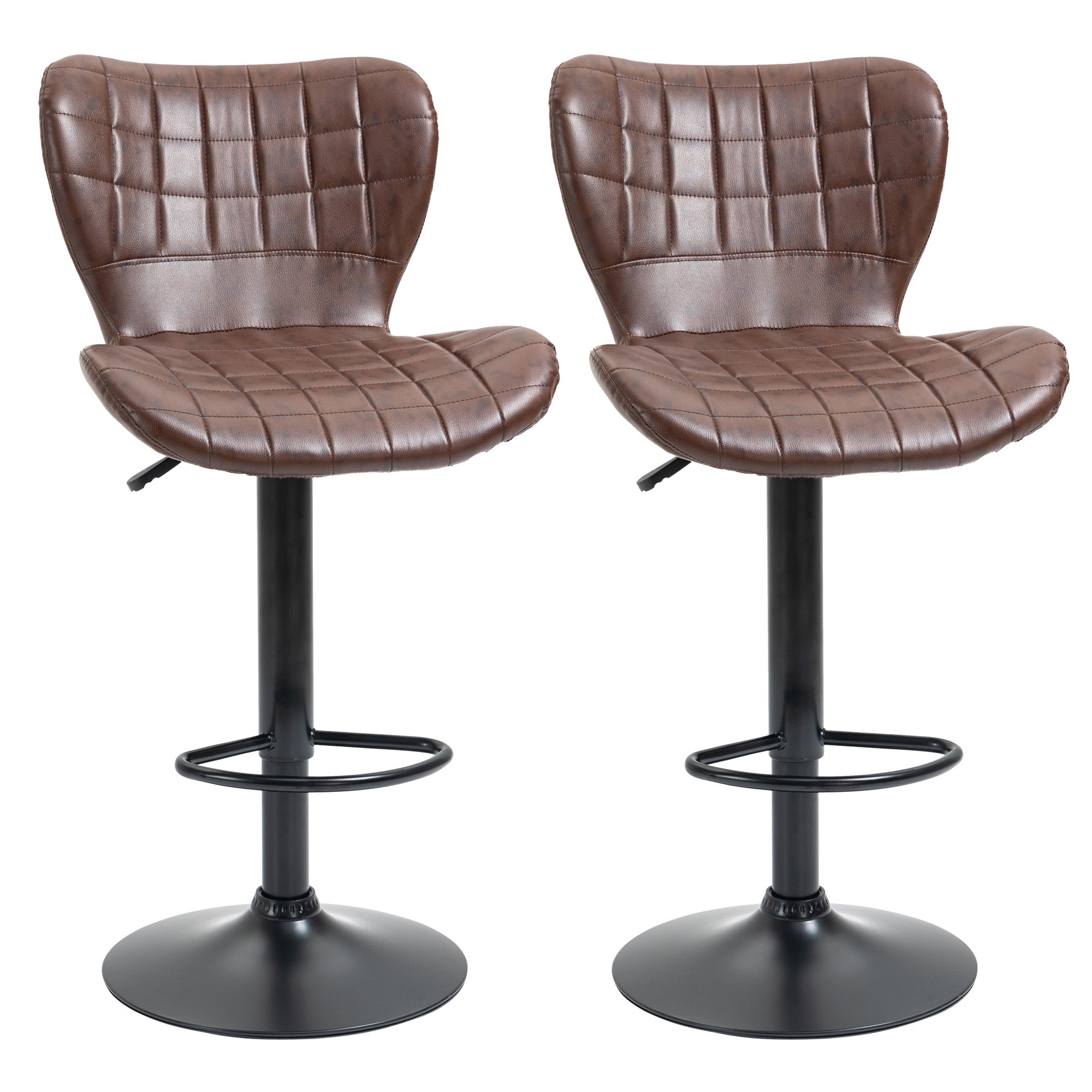 Adjustable Height Swivel Bar Stools Set of 2 with Padded Seats - Brown
