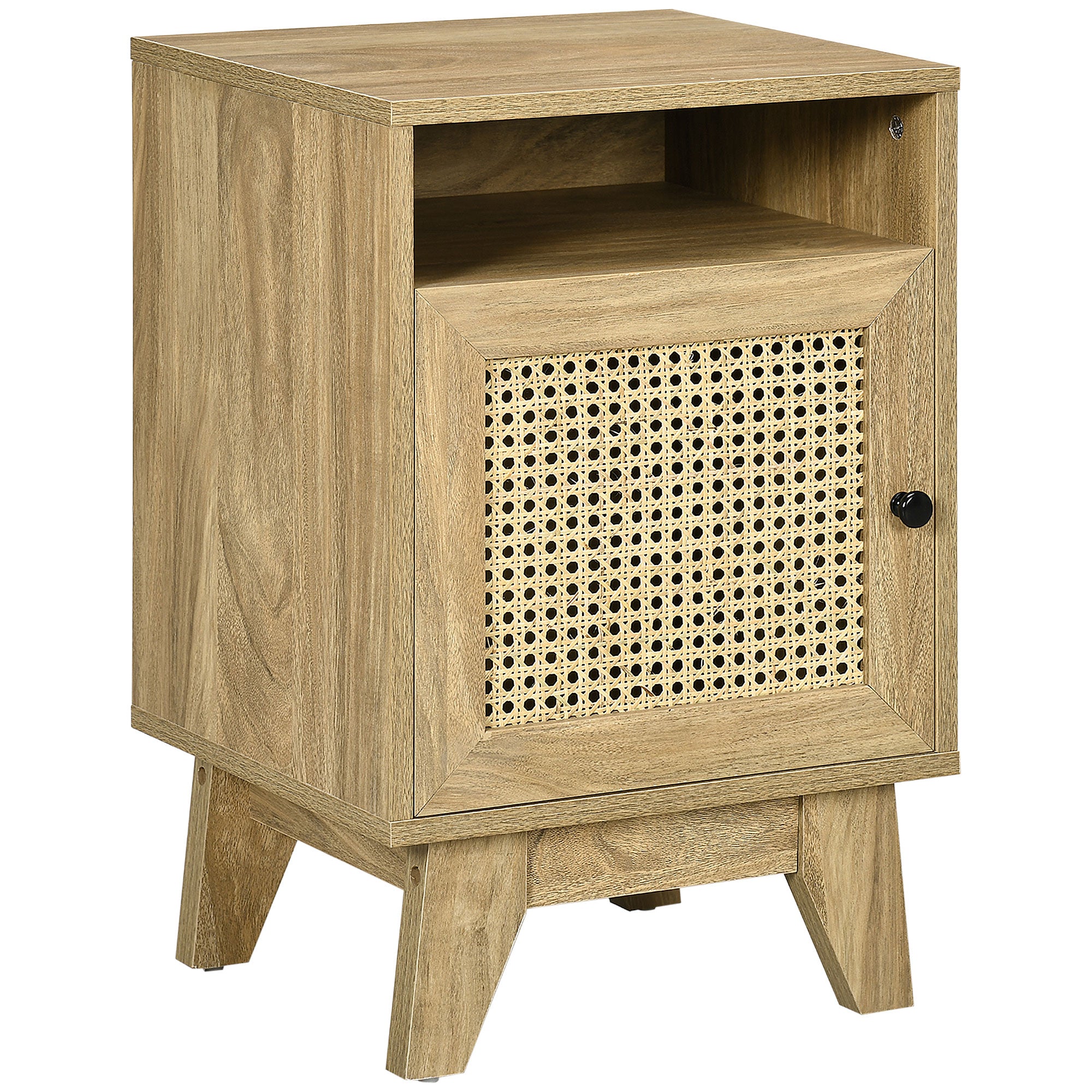 Natural Rattan Bedside Table with Cupboard and Shelf - 39cm x 35cm x 60cm